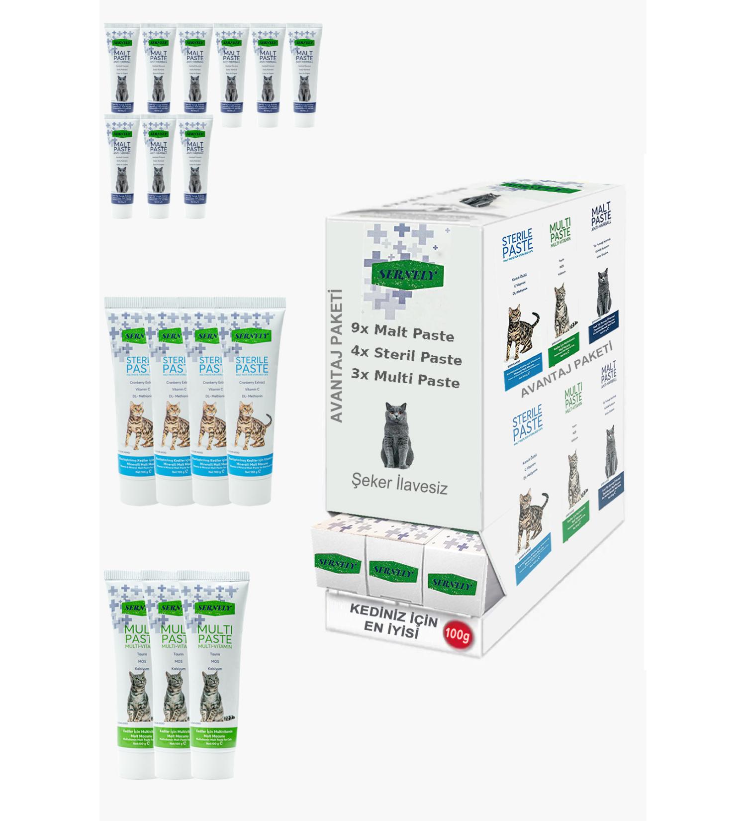 Sernely Cat Malt Advantageous Package (Malt Paste 9x100gr Sterile Paste 4x100gr Multi Paste 3x100gr)-1115