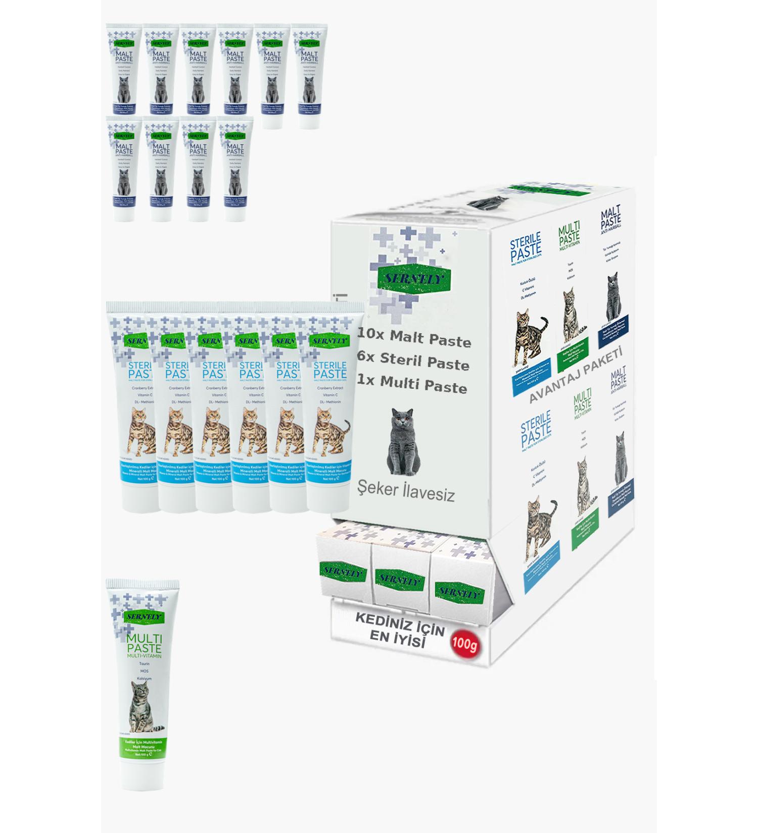 Sernely Cat Malt Advantageous Package (Malt Paste 10x100gr Sterile Paste 6x100gr Multi Paste 1x100gr)-986