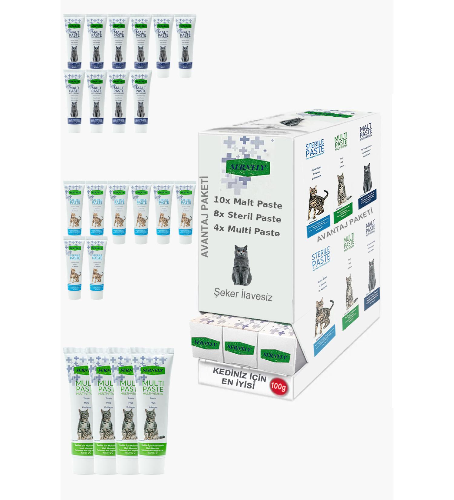 Sernely Cat Malt Advantageous Package (Malt Paste 10x100gr Sterile Paste 8x100gr Multi Paste 4x100gr)-847