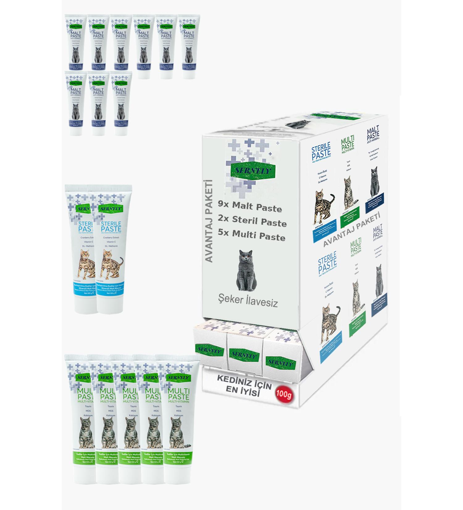 Sernely Cat Malt Advantageous Package (Malt Paste 9x100gr Multi Paste 5x100gr Sterile Paste 2x100gr)-1164