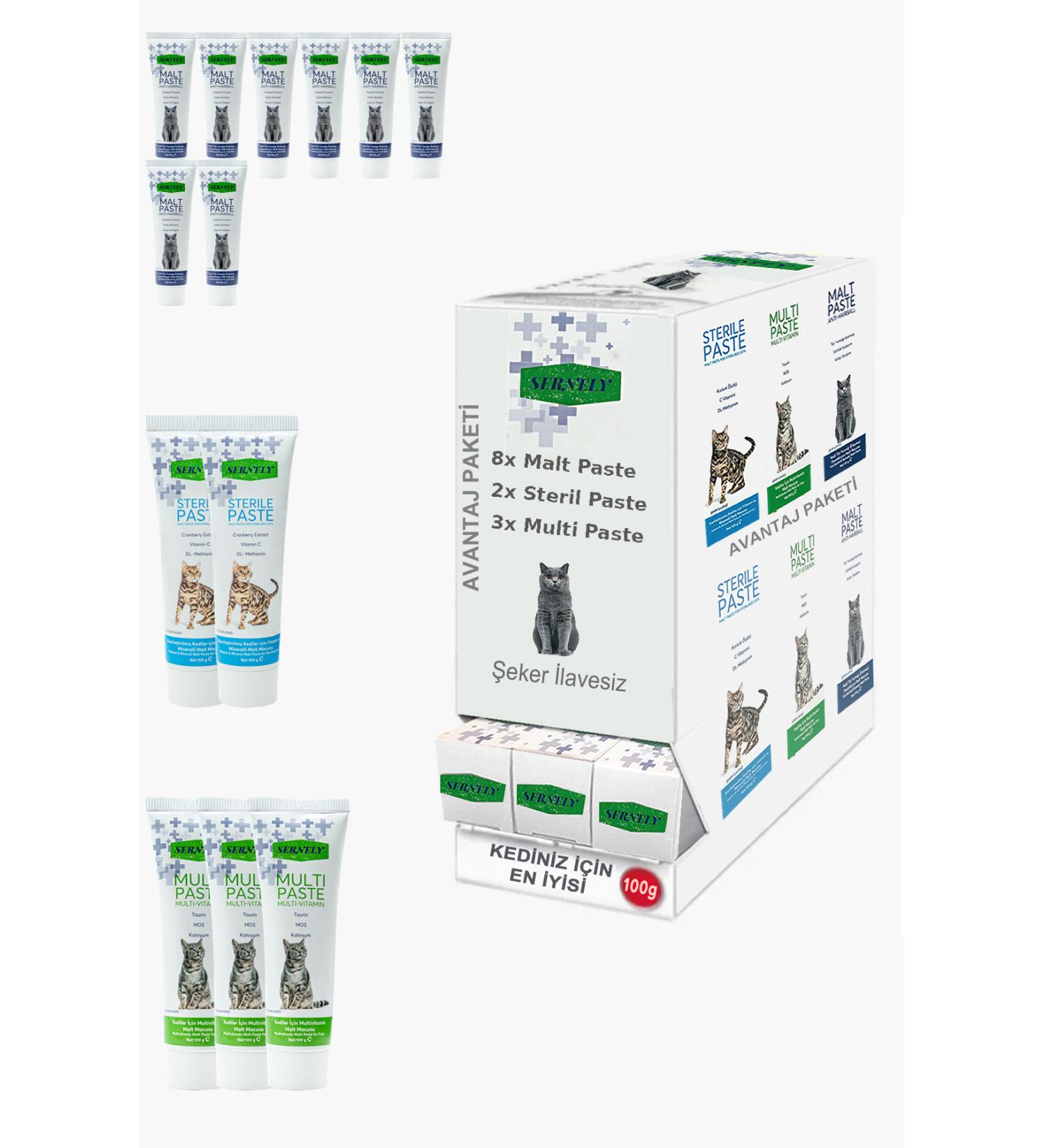 Sernely Cat Malt Advantageous Package (Malt Paste 8x100gr Multi Paste 3x100gr Sterile Paste 2x100gr)-1338