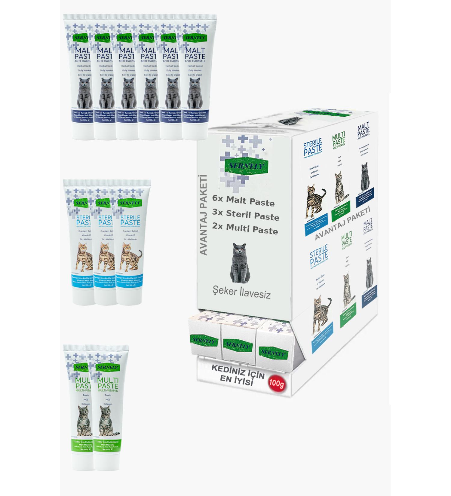 Sernely Cat Vitamin Advantage Package (Malt Paste 6x100gr Sterile Paste 3x100gr Multi Paste 2x100gr)-1566