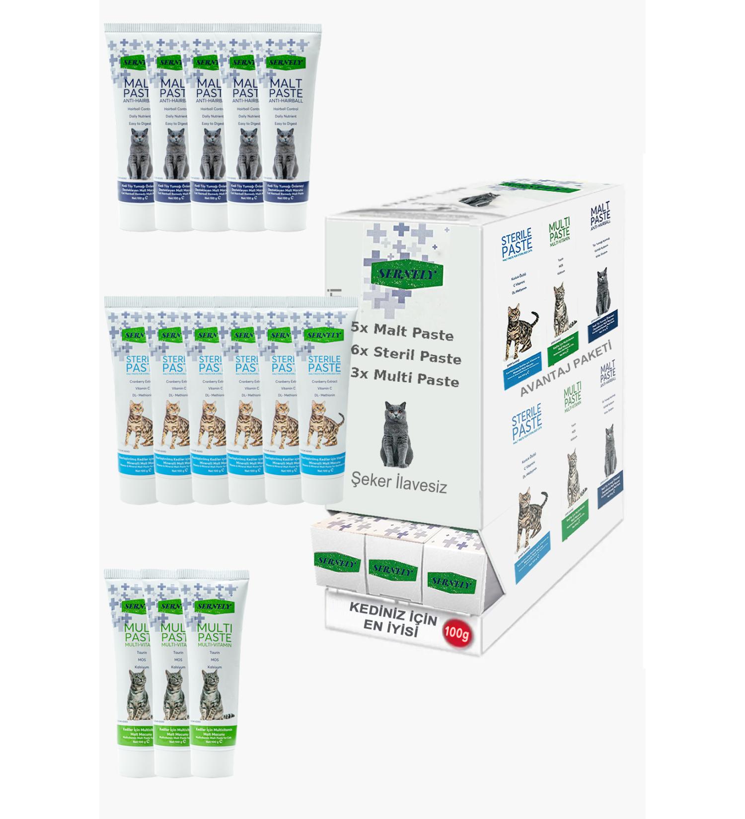 Sernely Cat Vitamin Advantage Package (Sterile Paste 6x100gr Malt Paste 5x100gr Multi Paste 3x100gr)-1541