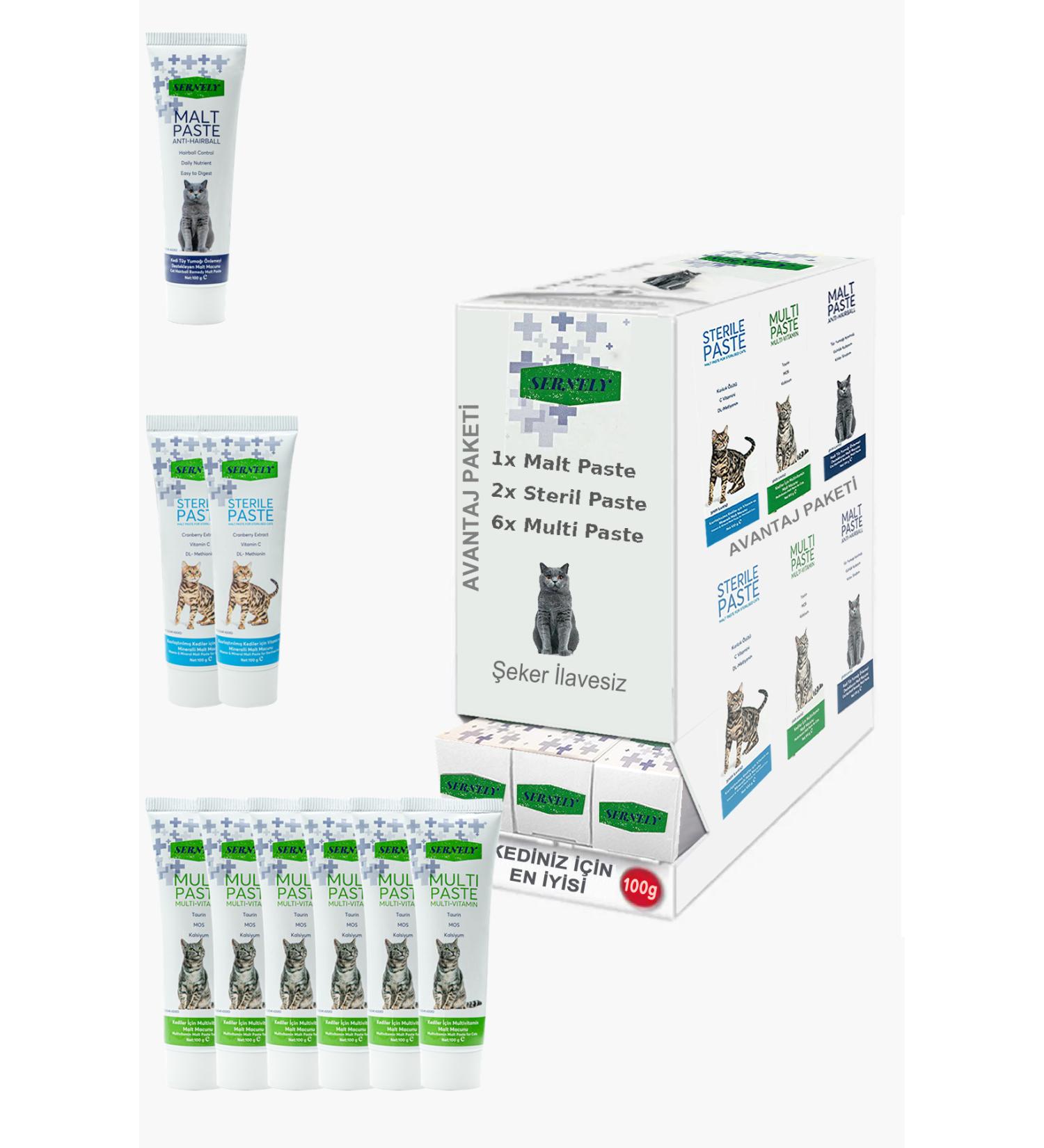 Sernely Cat Vitamin Advantage Package (Multi Paste 6x100gr Sterile Paste 2x100gr Malt Paste 1x100gr)-1580