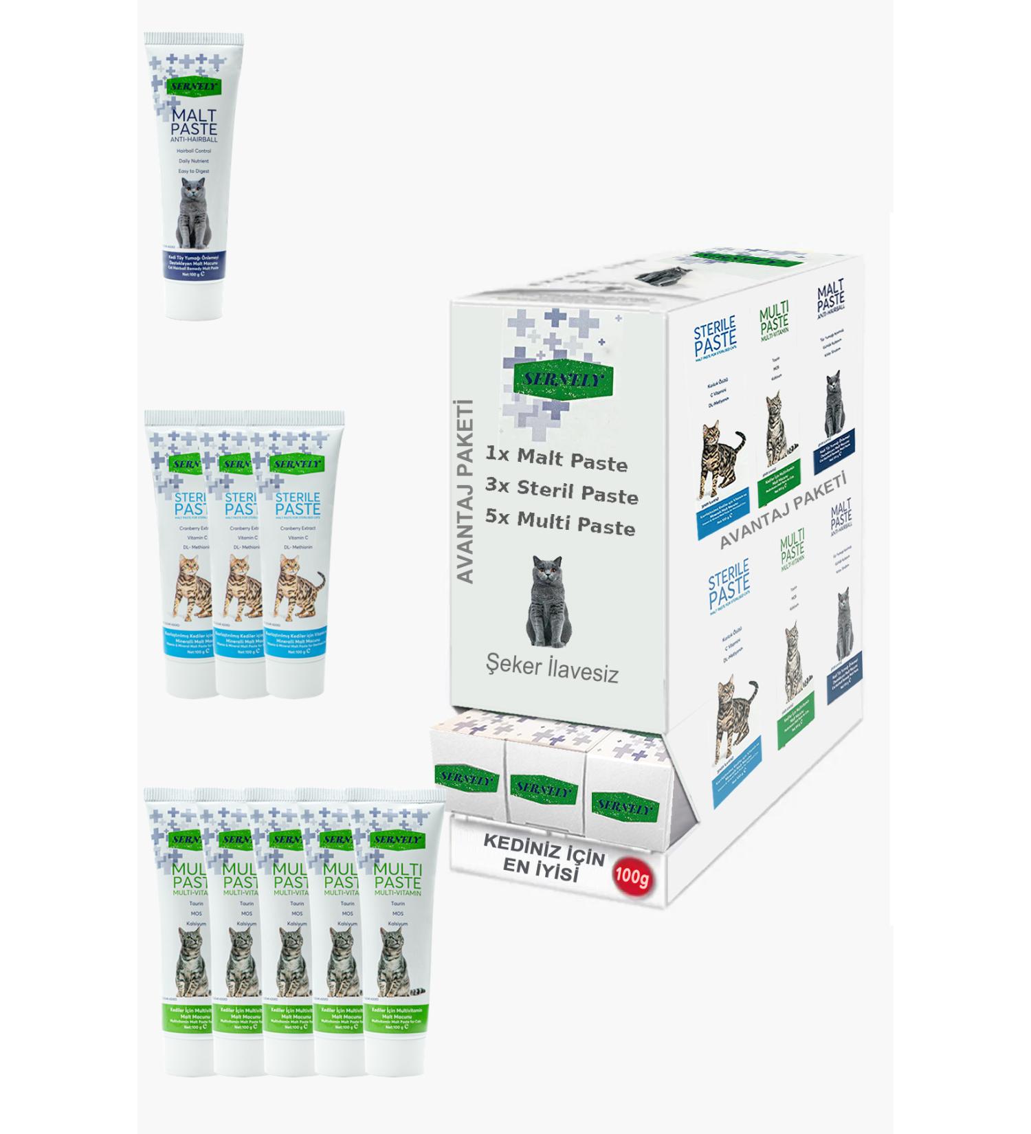 Sernely Cat Vitamin Advantage Package (Multi Paste 5x100gr Sterile Paste 3x100gr Malt Paste 1x100gr)-1647