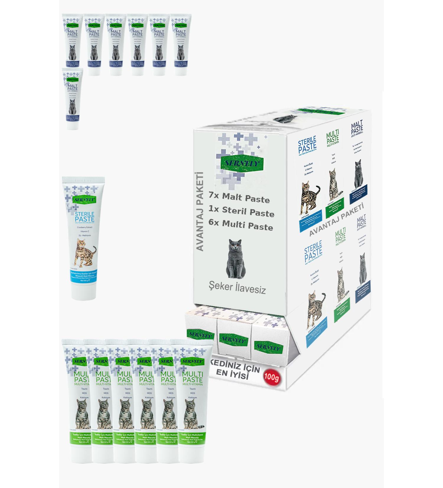 Sernely Cat Vitamin Advantage Package (Malt Paste 7x100gr Multi Paste 6x100gr Sterile Paste 1x100gr)-1511