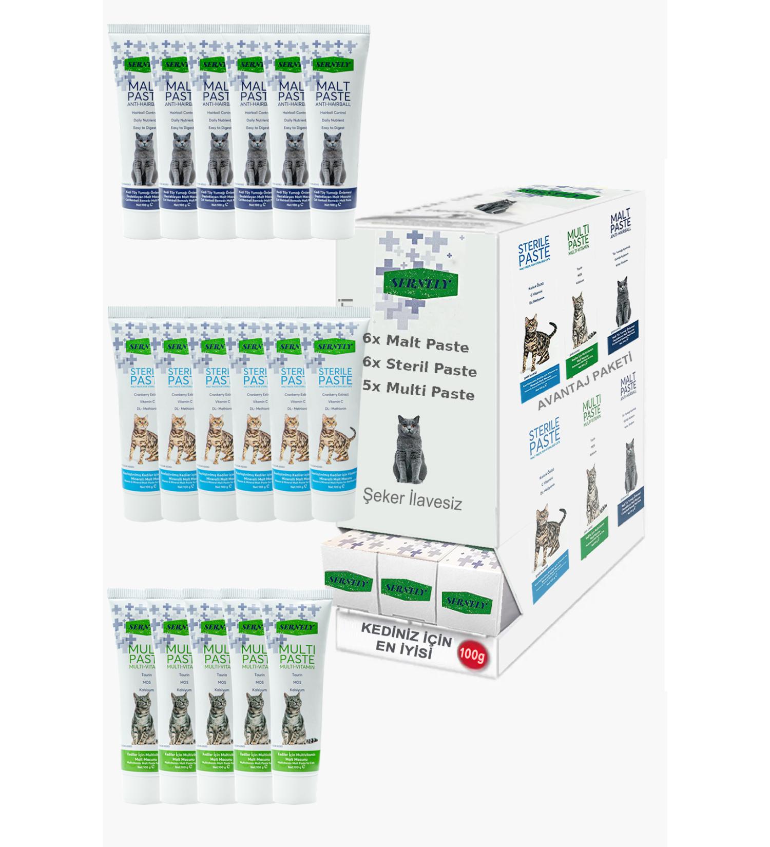 Sernely Cat Vitamin Advantage Package (Sterile Paste 6x100gr Malt Paste 6x100gr Multi Paste 5x100gr)-1518