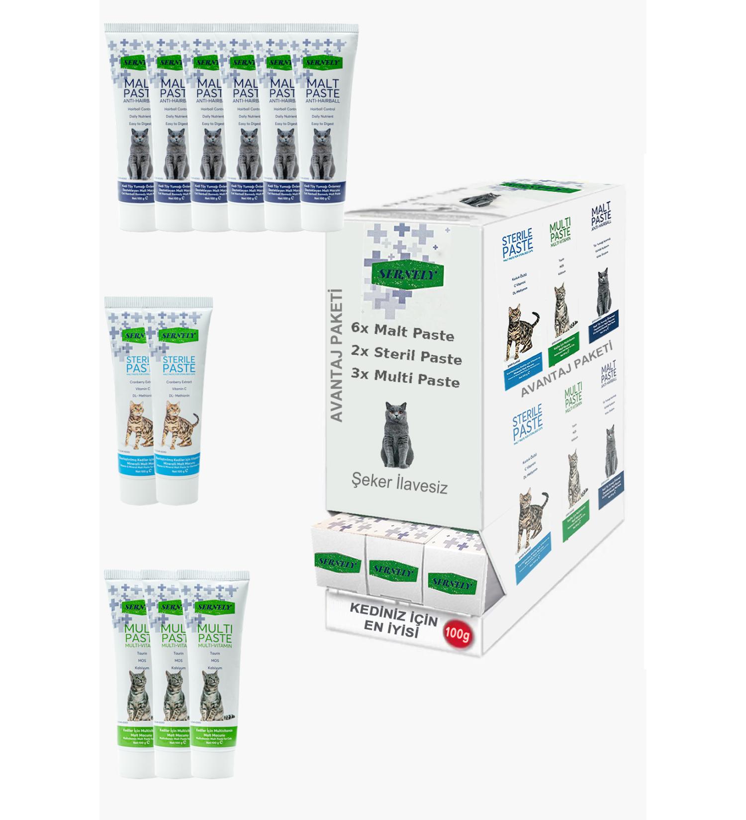Sernely Cat Vitamin Advantage Package (Malt Paste 6x100gr Multi Paste 3x100gr Sterile Paste 2x100gr)-1570