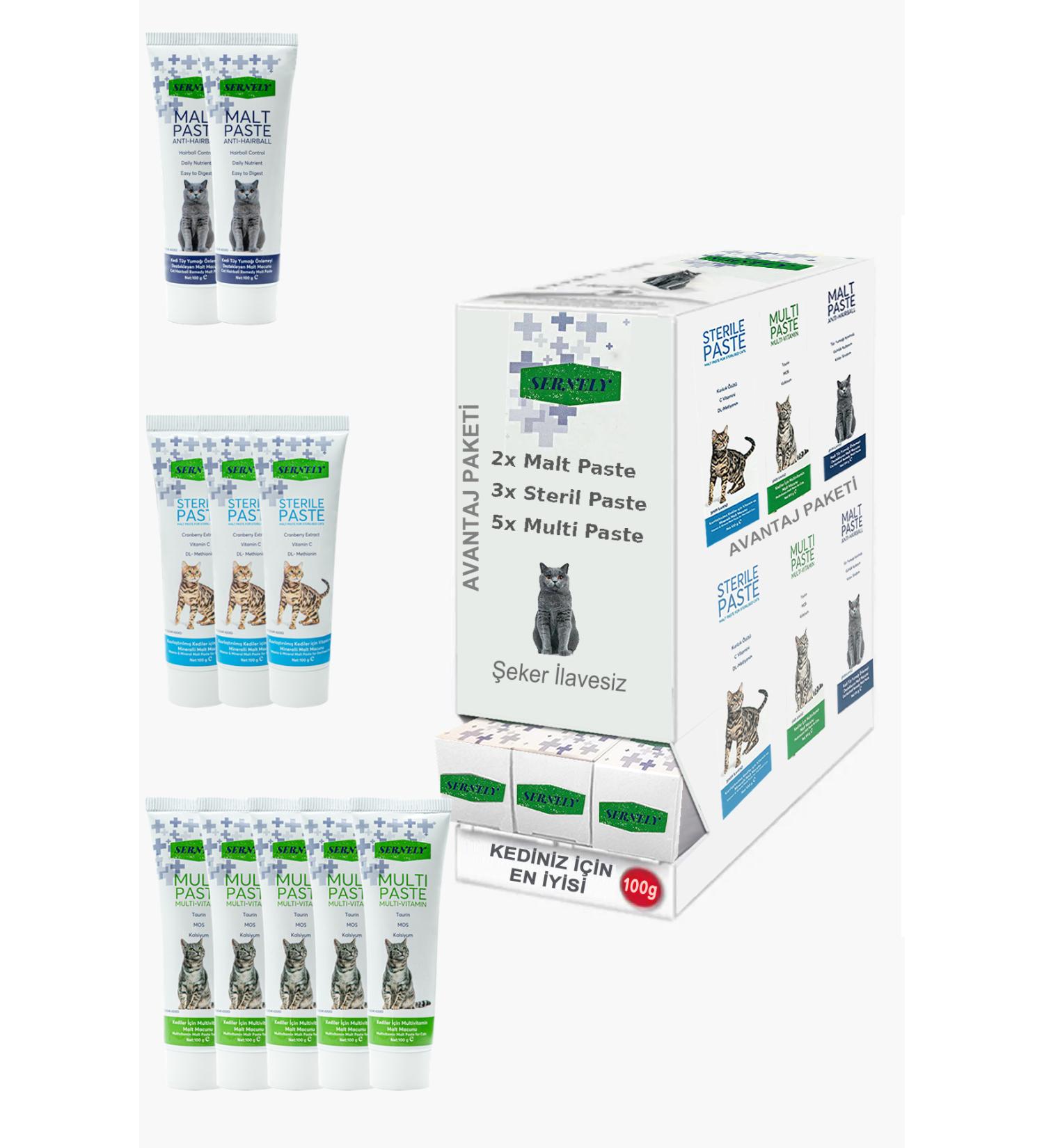 Sernely Cat Vitamin Advantage Package (Multi Paste 5x100gr Sterile Paste 3x100gr Malt Paste 2x100gr)-1627
