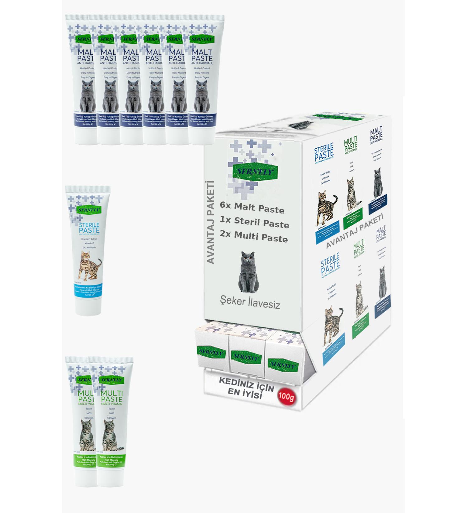 Sernely Cat Vitamin Advantage Package (Malt Paste 6x100gr Multi Paste 2x100gr Sterile Paste 1x100gr)-1599