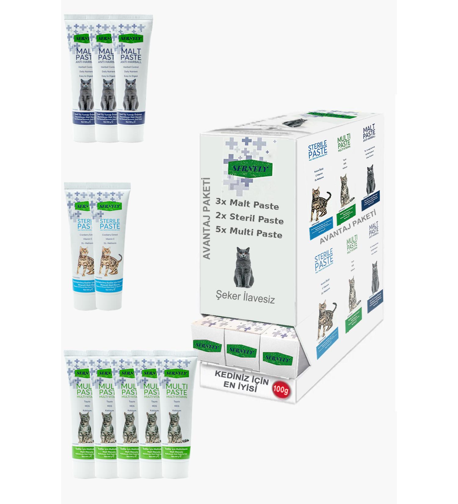 Sernely Cat Vitamin Advantage Package (Multi Paste 5x100gr Malt Paste 3x100gr Sterile Paste 2x100gr)-1631