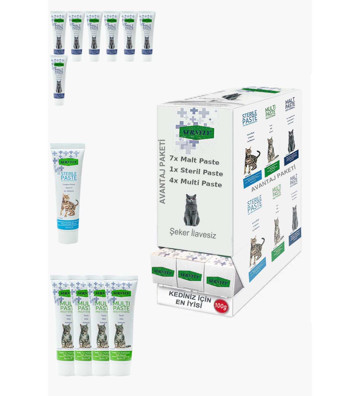 Sernely Cat Vitamin Advantage Package (Malt Paste 7x100gr Multi Paste 4x100gr Sterile Paste 1x100gr)-1509