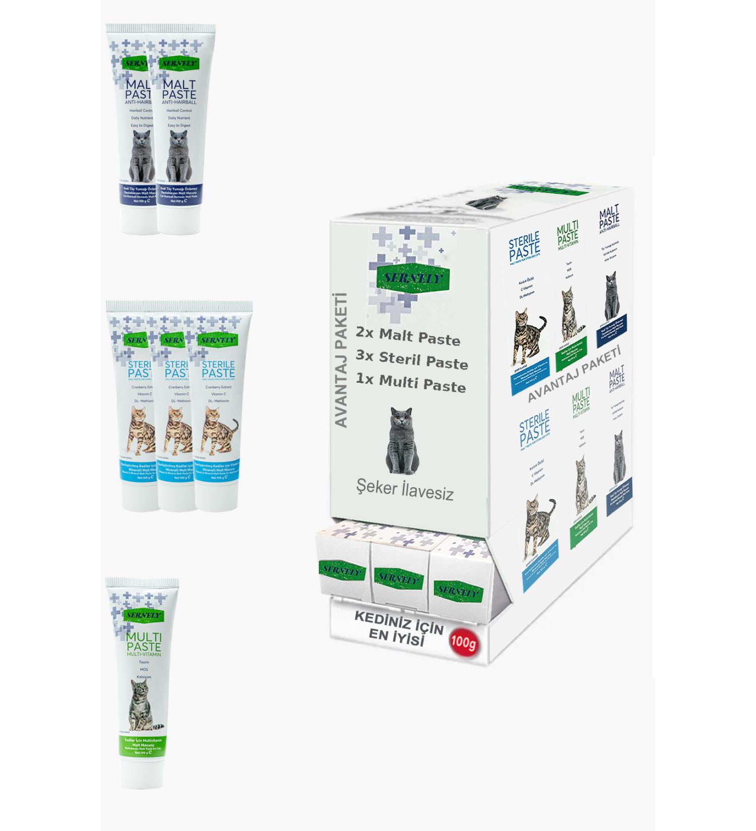 Sernely Cat Vitamin Advantage Package (Sterile Paste 3x100gr Malt Paste 2x100gr Multi Paste 1x100gr)-1714