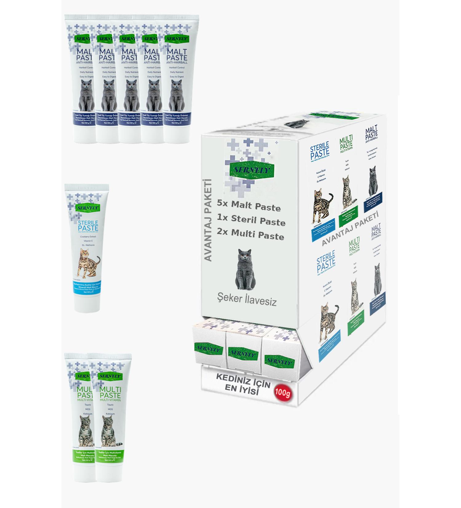 Sernely Cat Vitamin Advantage Package (Malt Paste 5x100gr Multi Paste 2x100gr Sterile Paste 1x100gr)-1661