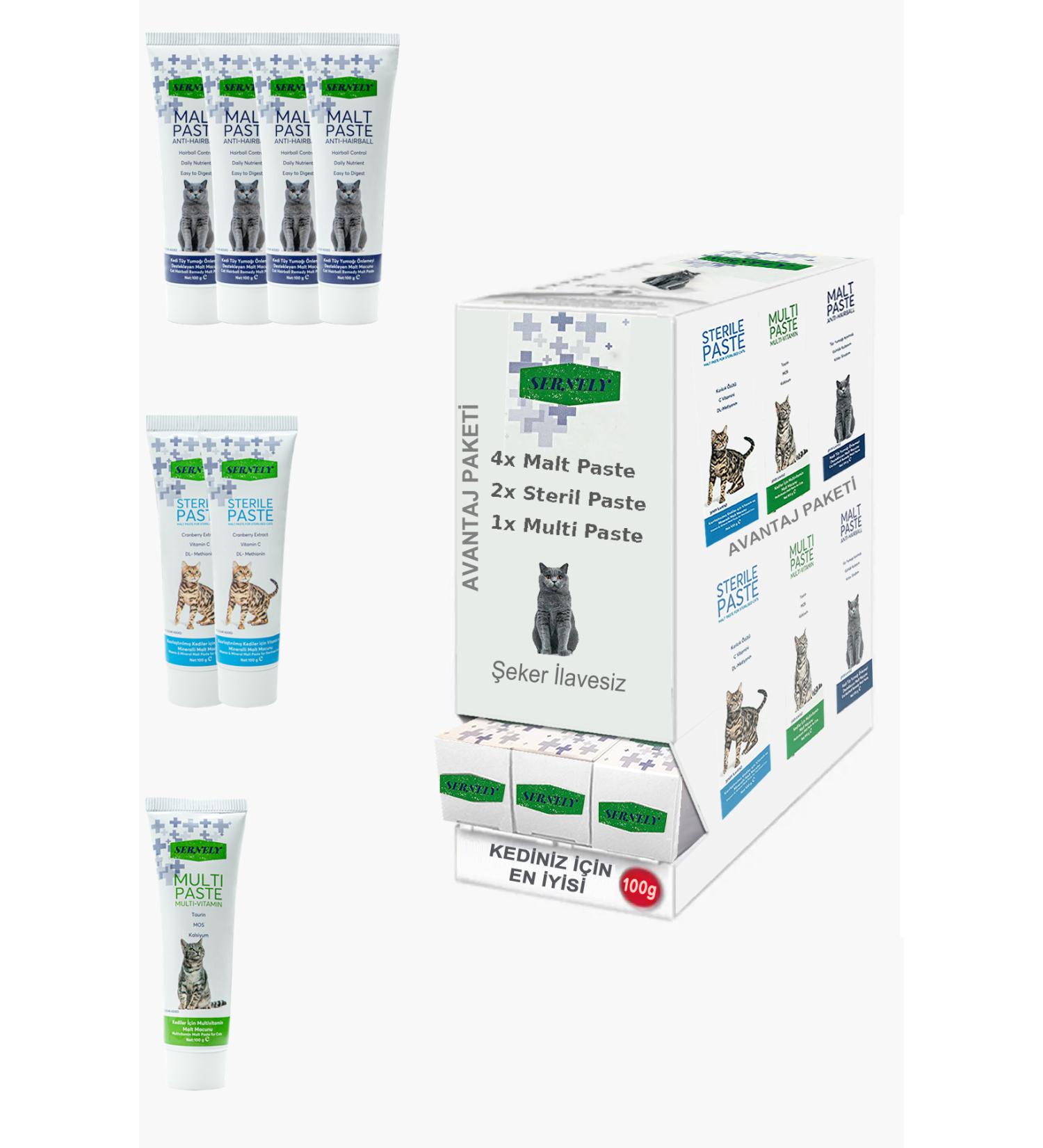 Sernely Cat Vitamin Advantage Package (Malt Paste 4x100gr Sterile Paste 2x100gr Multi Paste 1x100gr)-1696