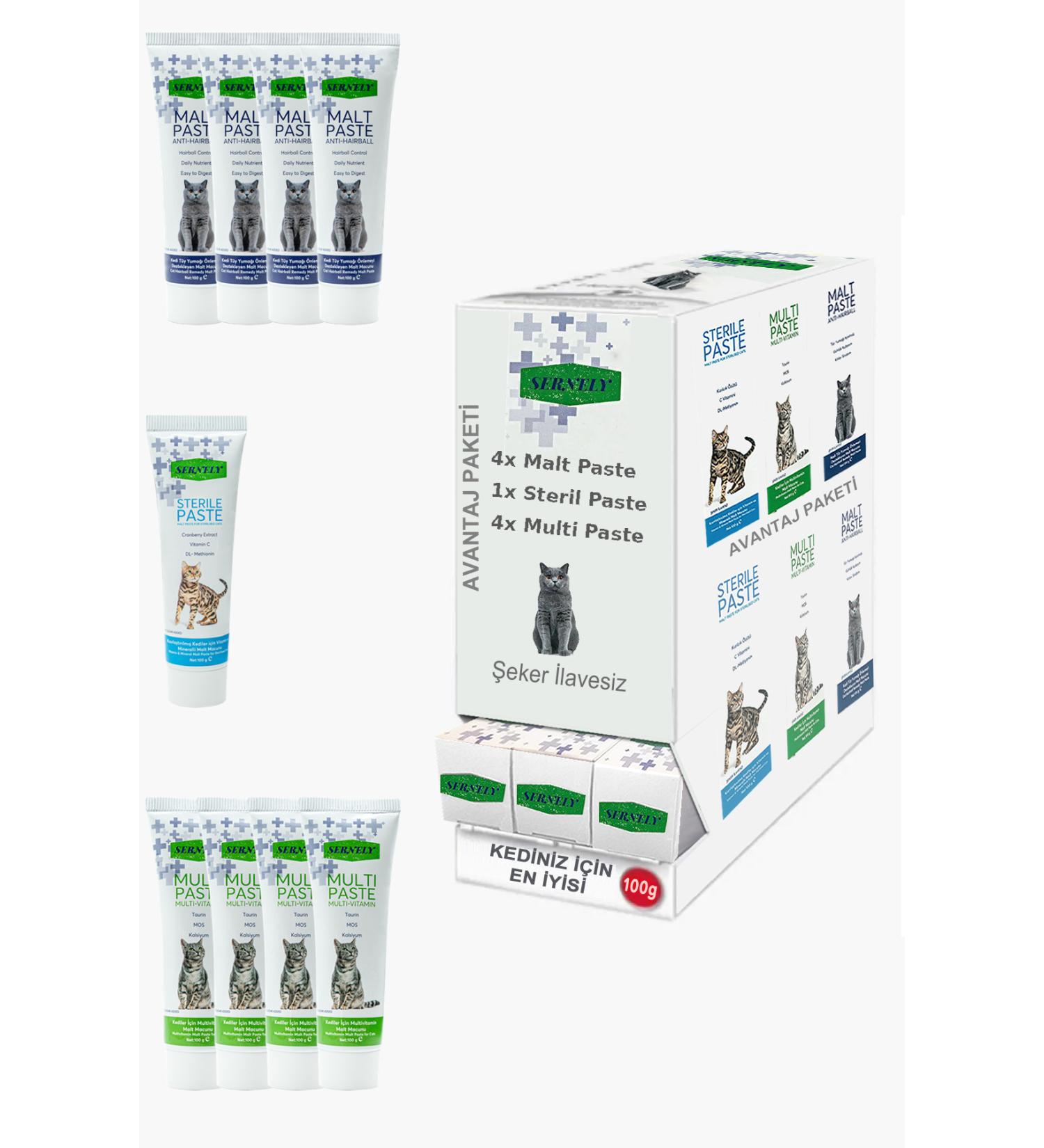 Sernely Cat Vitamin Advantage Package (Multi Paste 4x100gr Malt Paste 4x100gr Sterile Paste 1x100gr)-1701