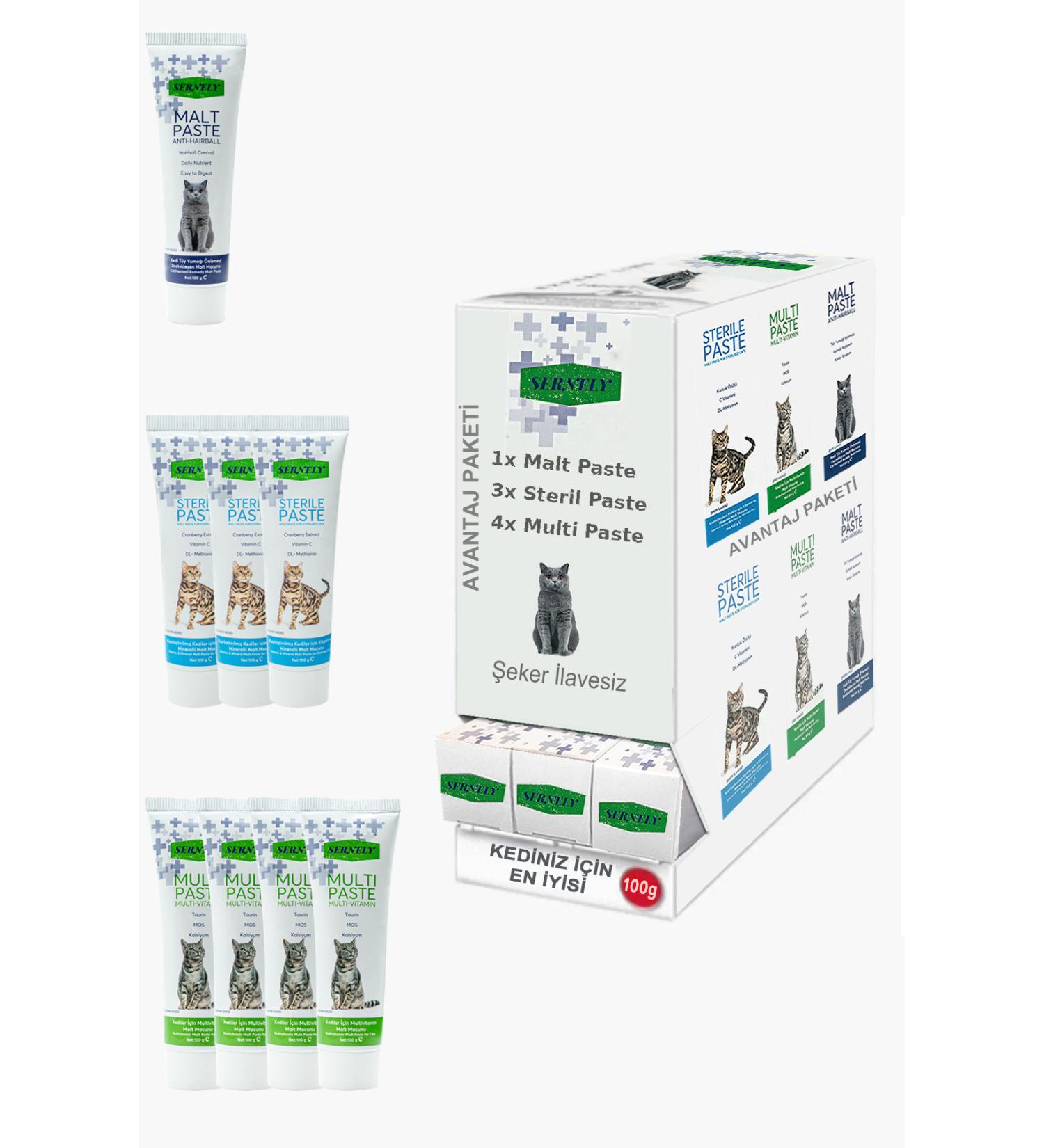 Sernely Cat Vitamin Advantage Package (Multi Paste 4x100gr Sterile Paste 3x100gr Malt Paste 1x100gr)-1689