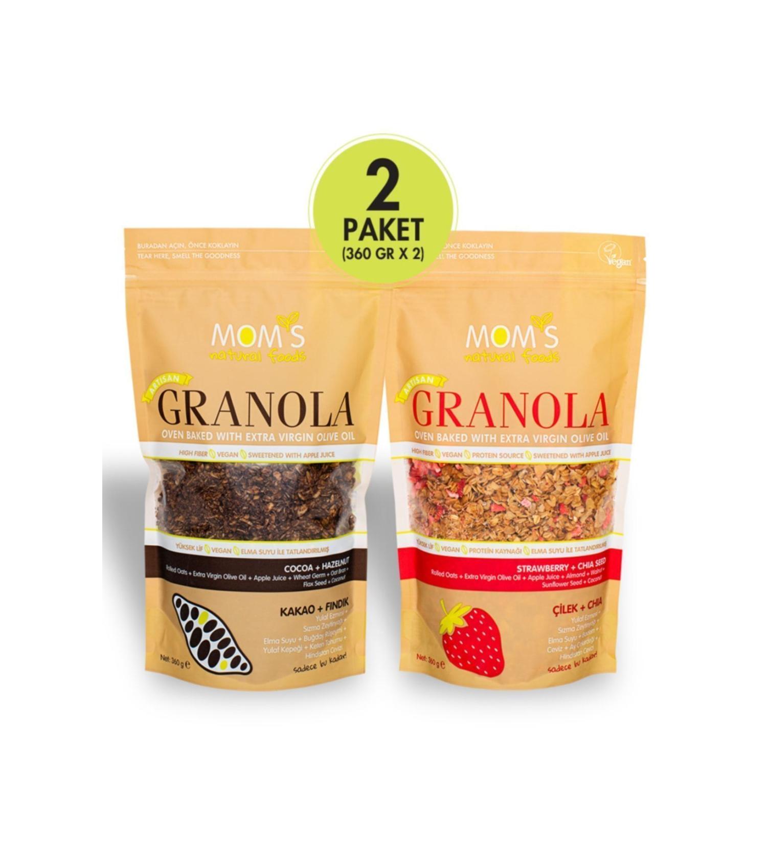Mom's Natural Foods 2-PACK GRANOLA - STRAWBERRY CHIA 360 G - COCOA HAZELNUT 360 G - Buy Online on GoSupps.com
