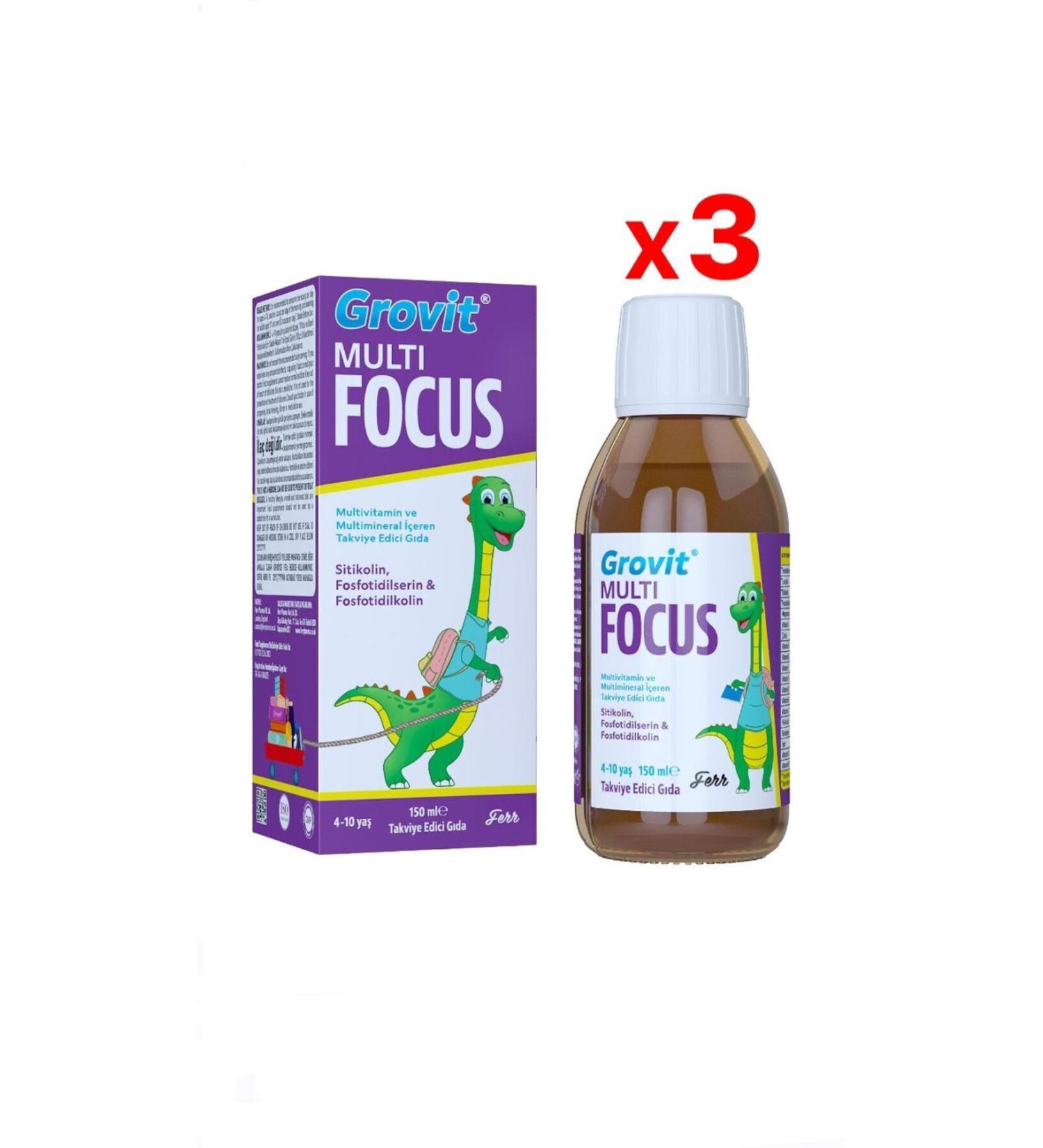 Grovit Multi Focus Concentration Aid Syrup - 3 Pieces