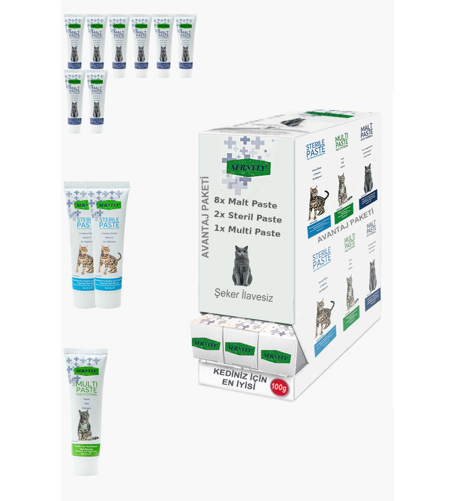 Sernely Cat Malt Advantageous Package (Malt Paste 8x100gr Sterile Paste 2x100gr Multi Paste 1x100gr)-1372