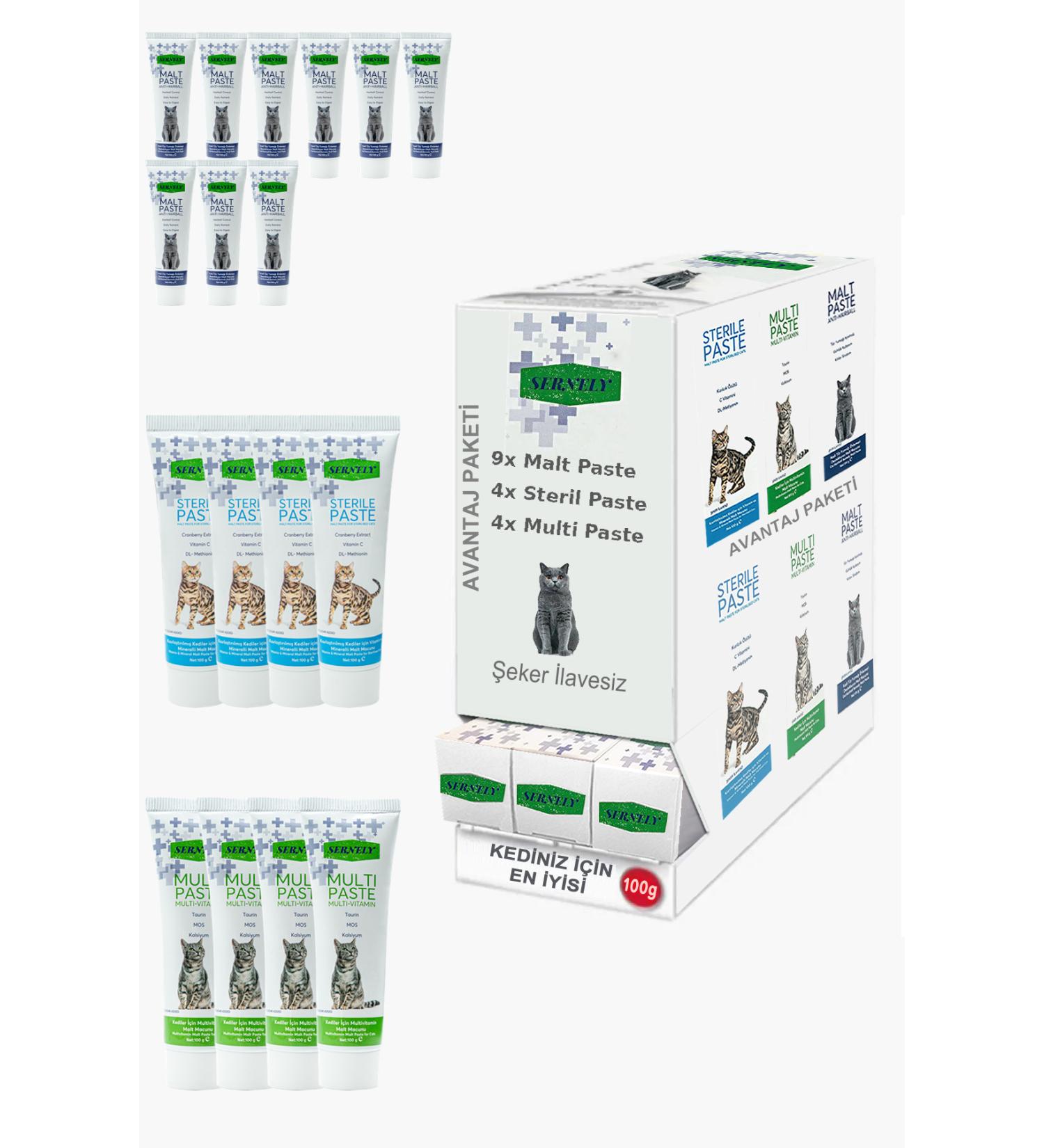 Sernely Cat Malt Advantageous Package (Malt Paste 9x100gr Sterile Paste 4x100gr Multi Paste 4x100gr)-1080