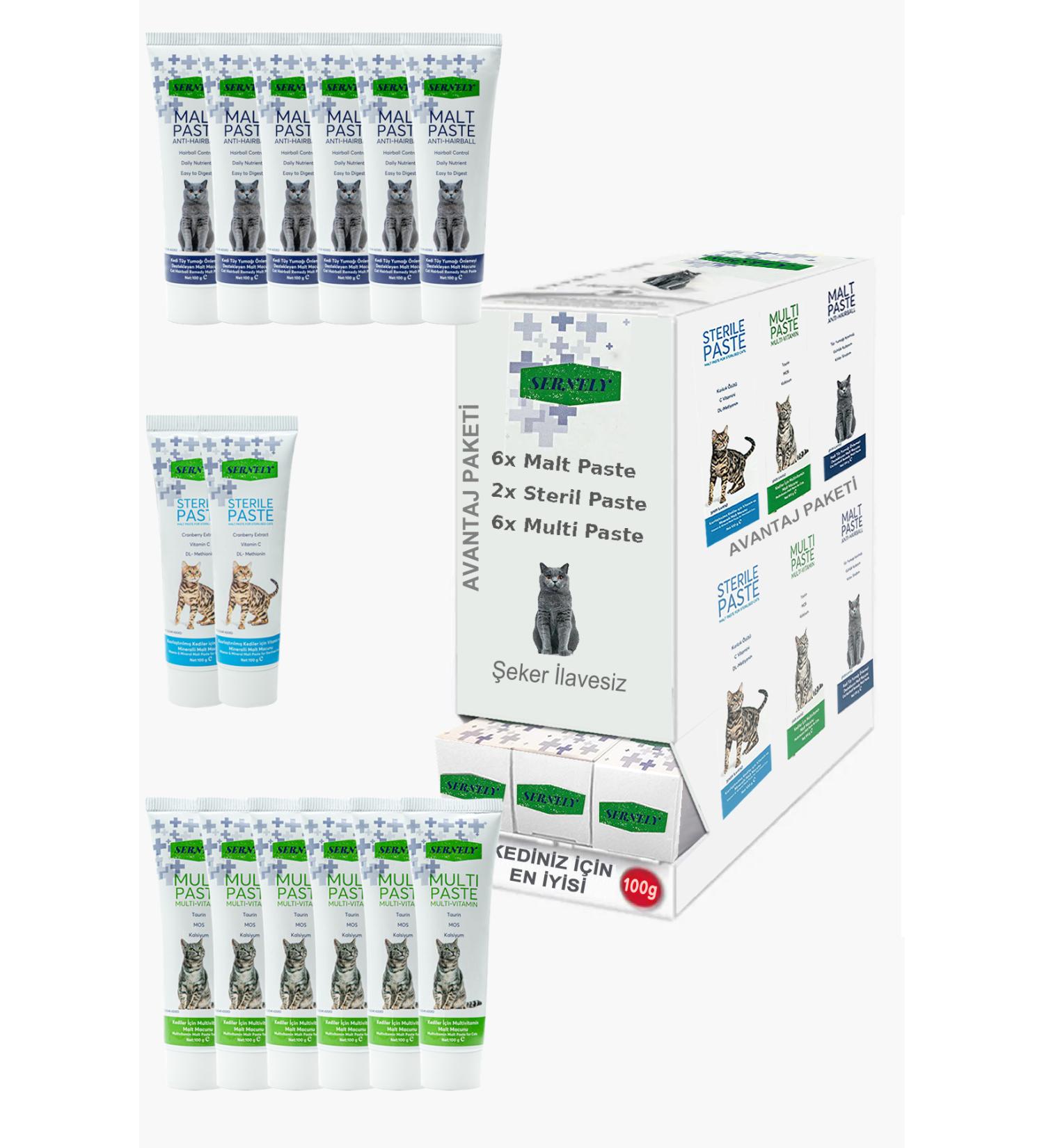 Sernely Cat Vitamin Advantage Package (Multi Paste 6x100gr Malt Paste 6x100gr Sterile Paste 2x100gr)-1573