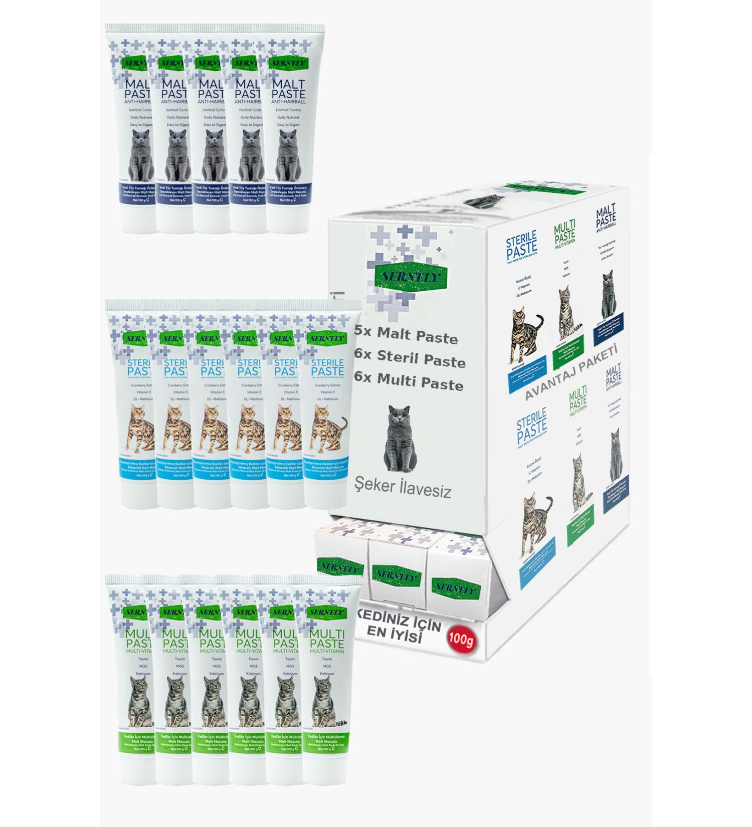 Sernely Cat Vitamin Advantage Package (Sterile Paste 6x100gr Multi Paste 6x100gr Malt Paste 5x100gr)-1516