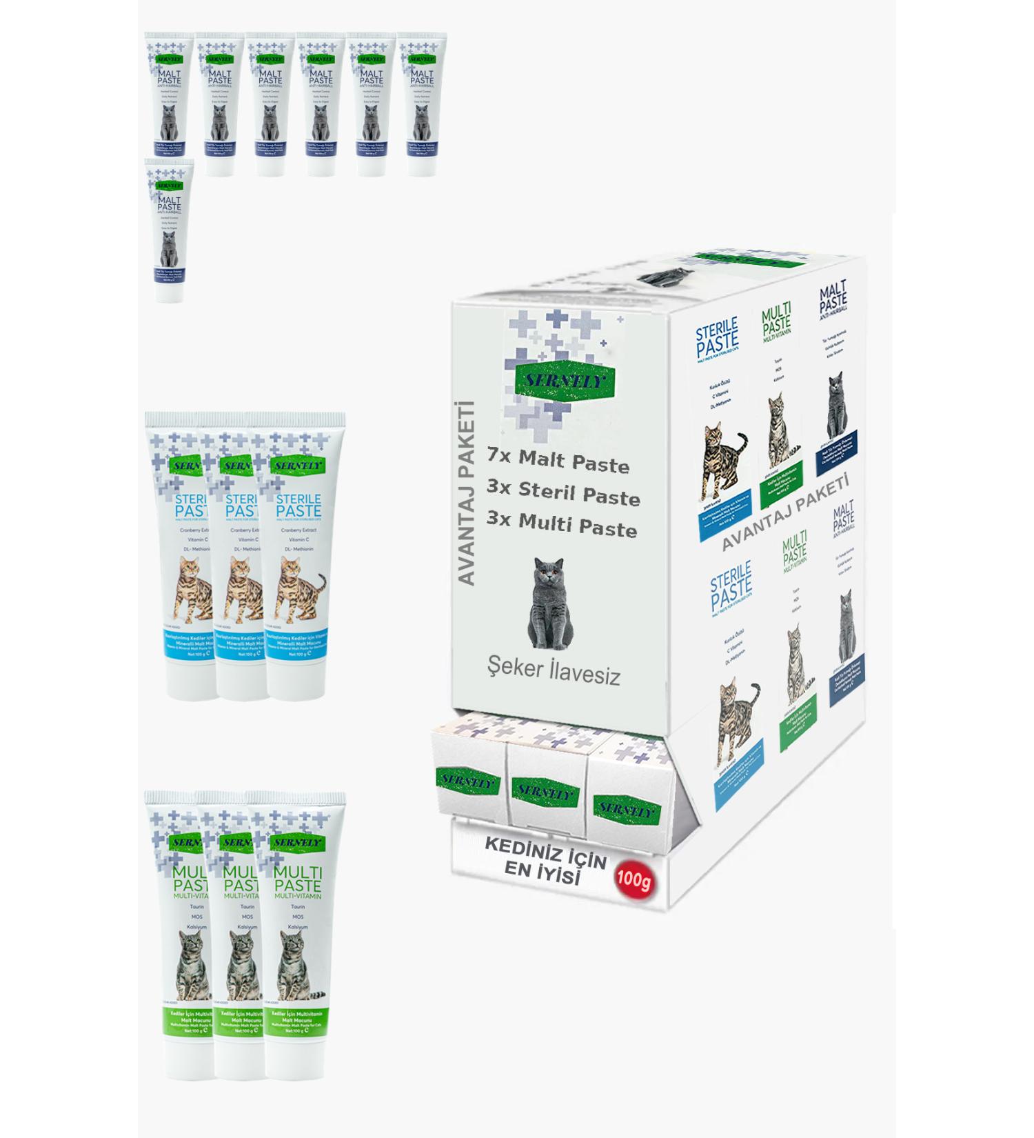 Sernely Cat Malt Advantageous Package (Malt Paste 7x100gr Sterile Paste 3x100gr Multi Paste 3x100gr)-1438