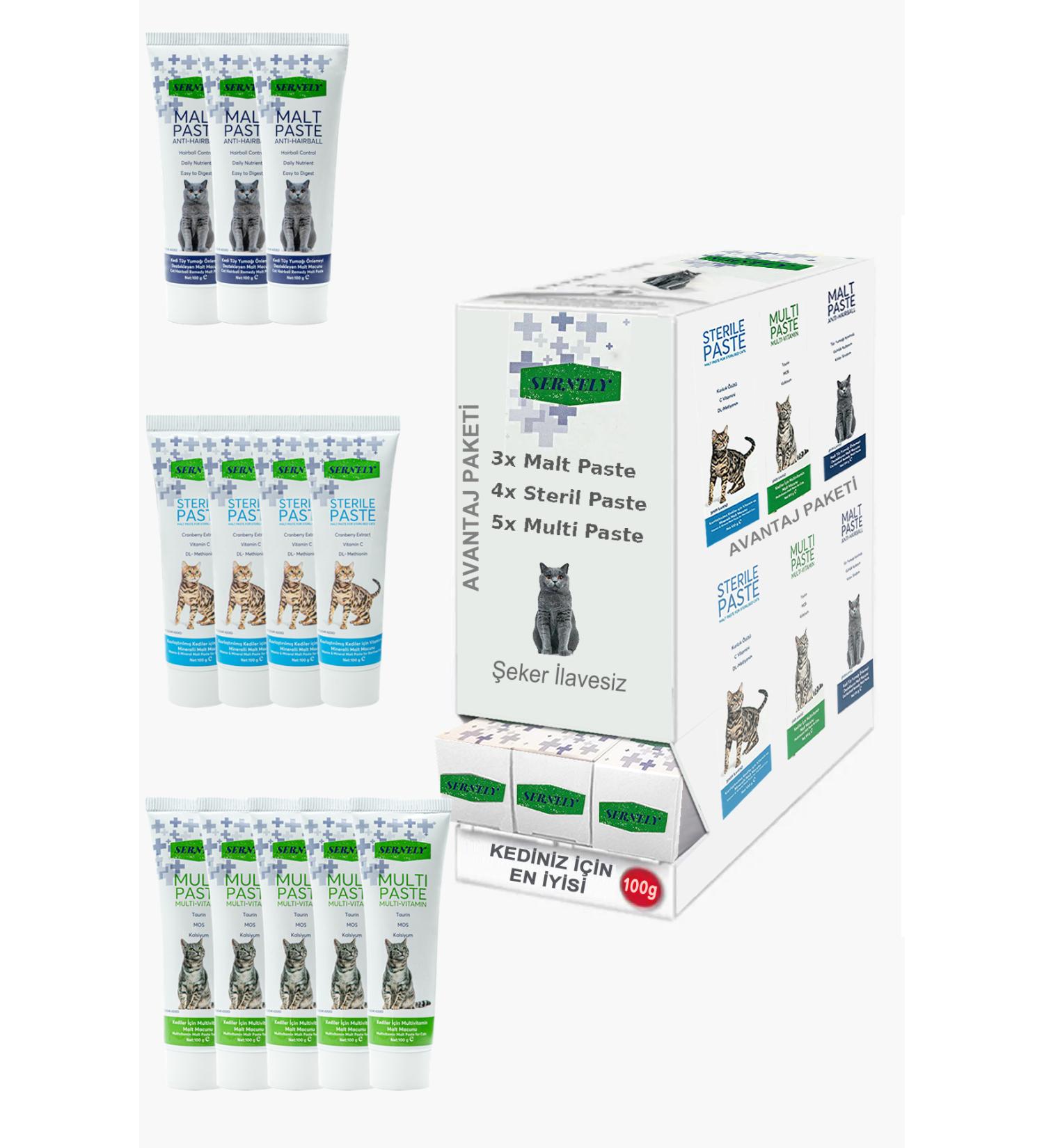 Sernely Cat Vitamin Advantage Package (Multi Paste 5x100gr Sterile Paste 4x100gr Malt Paste 3x100gr)-1614