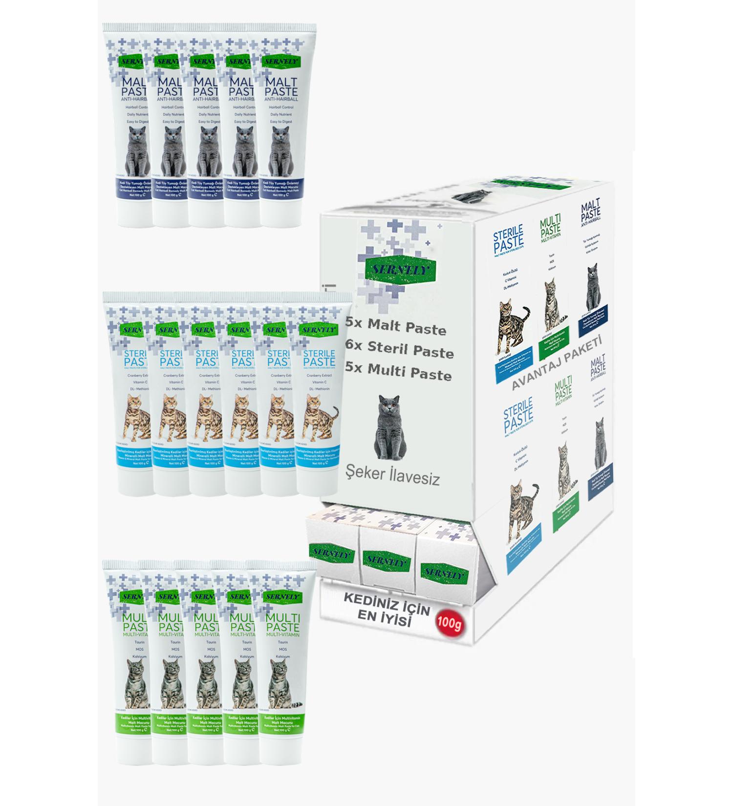 Sernely Cat Vitamin Advantage Package (Sterile Paste 6x100gr Multi Paste 5x100gr Malt Paste 5x100gr)-1514
