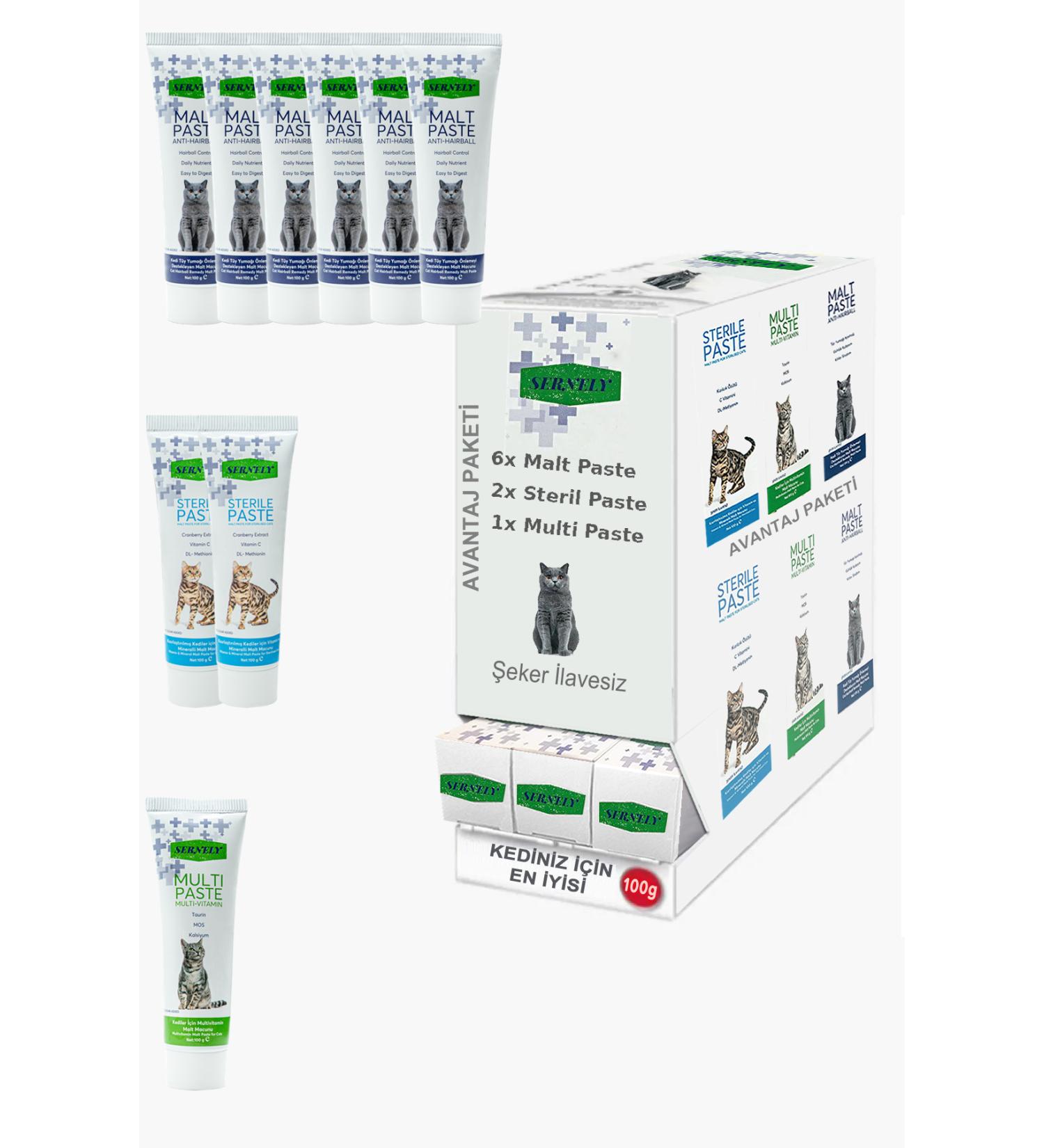 Sernely Cat Vitamin Advantage Package (Malt Paste 6x100gr Sterile Paste 2x100gr Multi Paste 1x100gr)-1594