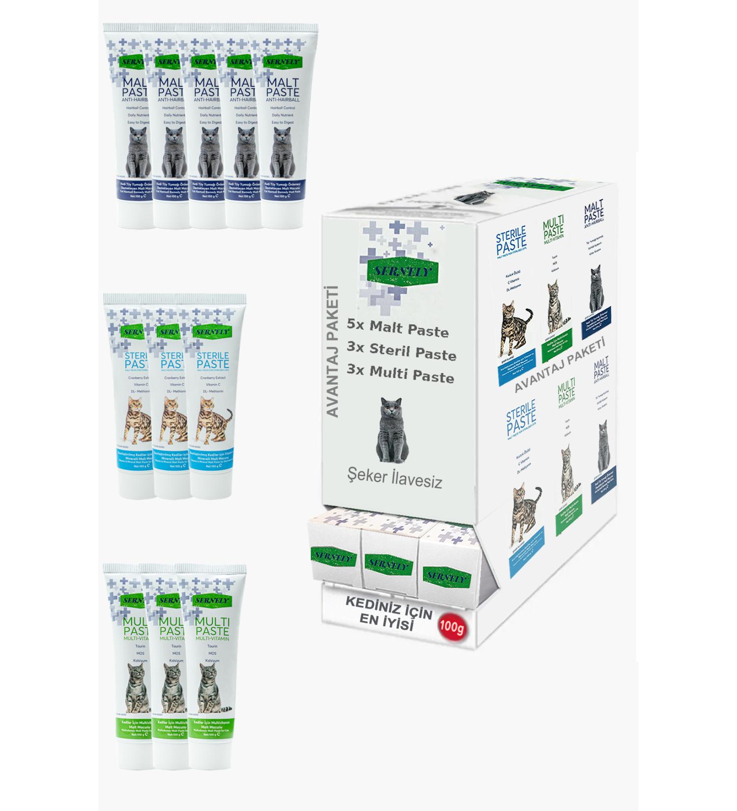 Sernely Cat Vitamin Advantage Package (Malt Paste 5x100gr Sterile Paste 3x100gr Multi Paste 3x100gr)-1618