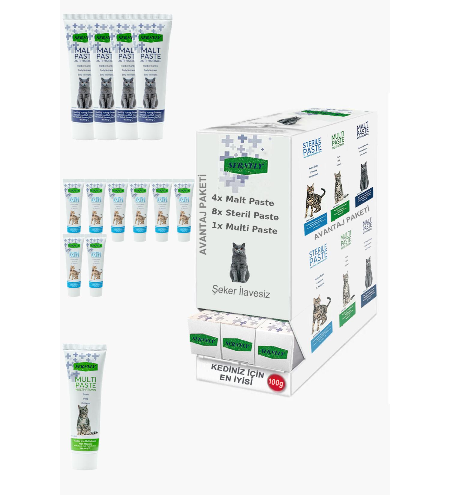 Sernely Cat Malt Advantageous Package (Sterile Paste 8x100gr Malt Paste 4x100gr Multi Paste 1x100gr)-1363