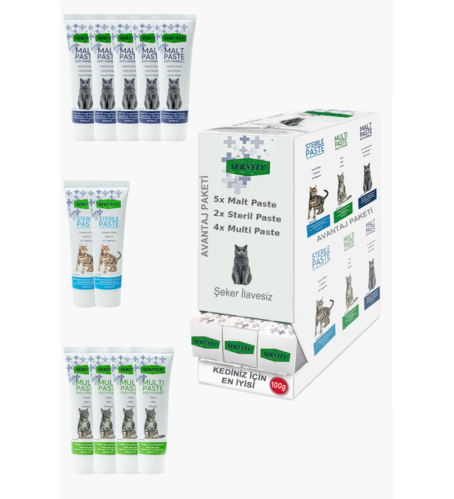 Sernely Cat Vitamin Advantage Package (Malt Paste 5x100gr Multi Paste 4x100gr Sterile Paste 2x100gr)-1639