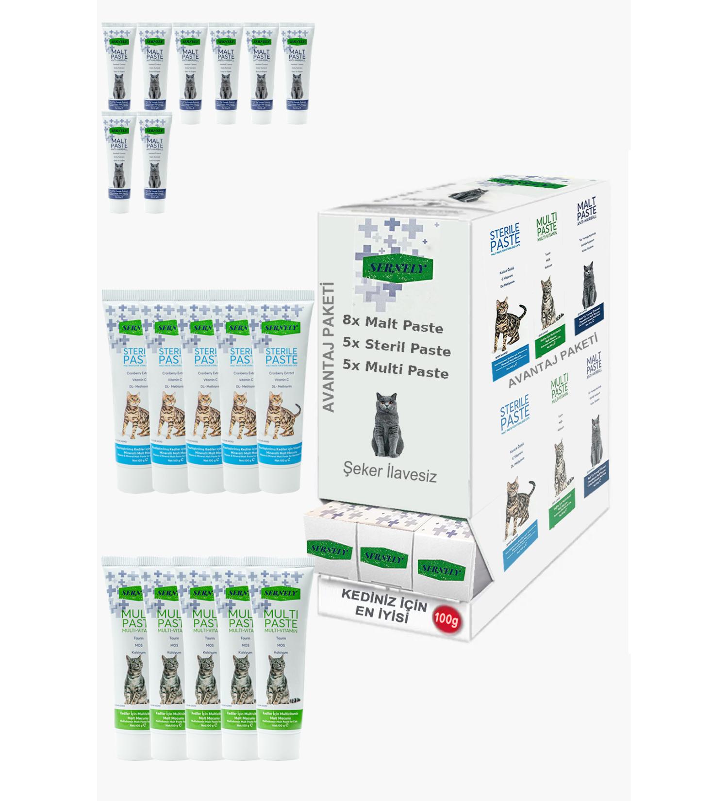 Sernely Cat Malt Advantageous Package (Malt Paste 8x100gr Sterile Paste 5x100gr Multi Paste 5x100gr)-1247