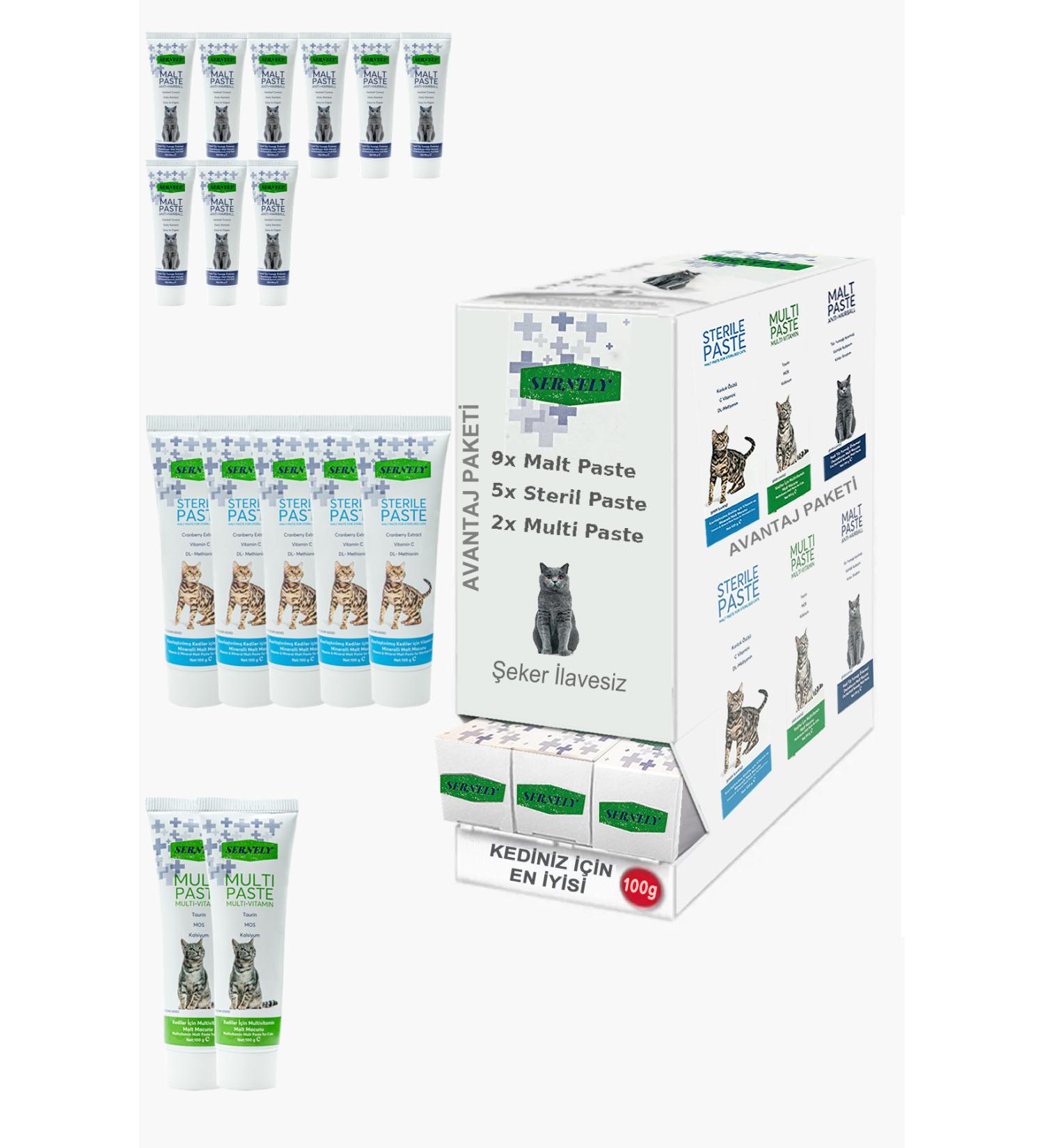 Sernely Cat Malt Advantageous Package (Malt Paste 9x100gr Sterile Paste 5x100gr Multi Paste 2x100gr)-1157