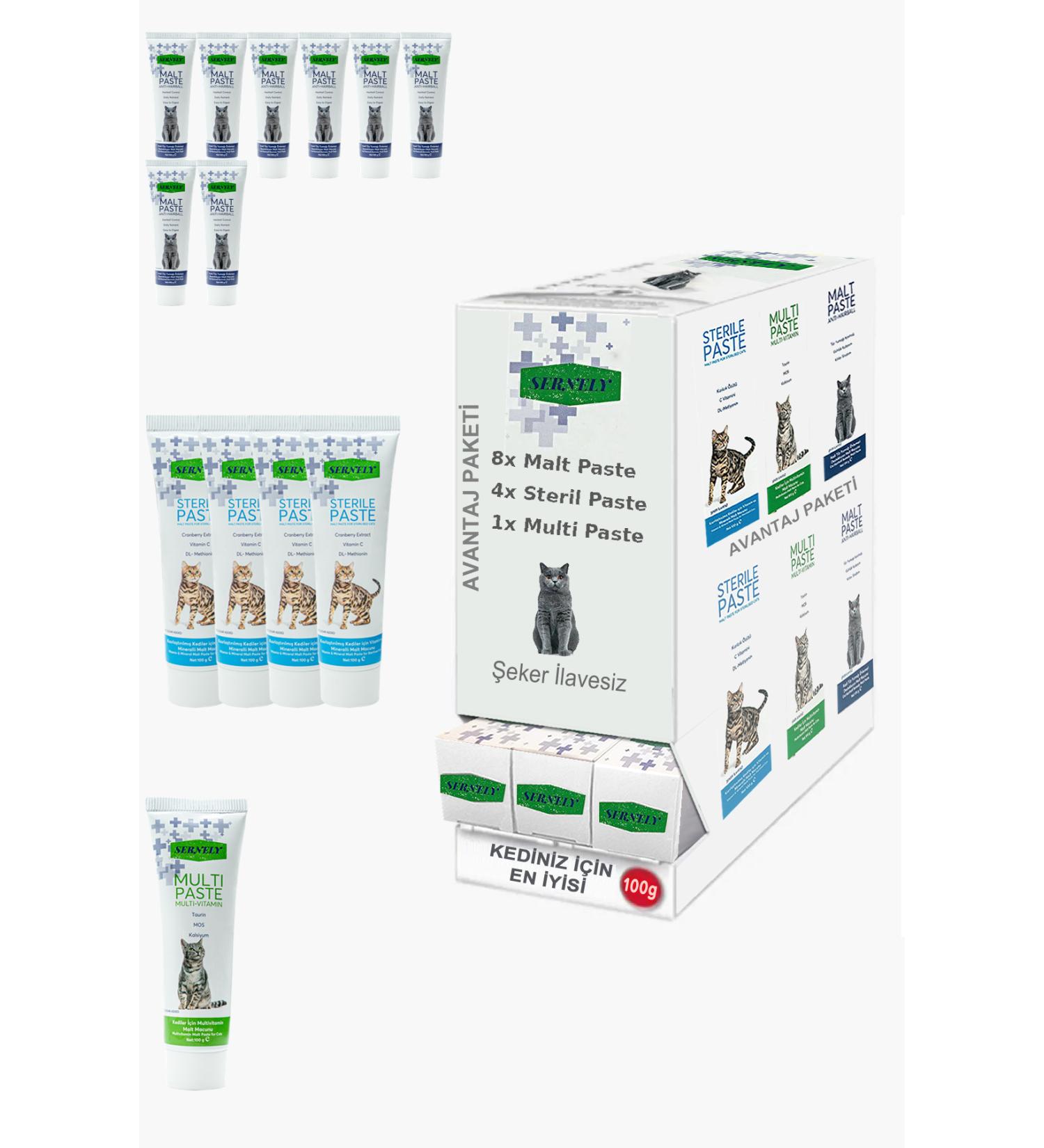 Sernely Cat Malt Advantageous Package (Malt Paste 8x100gr Sterile Paste 4x100gr Multi Paste 1x100gr)-1374