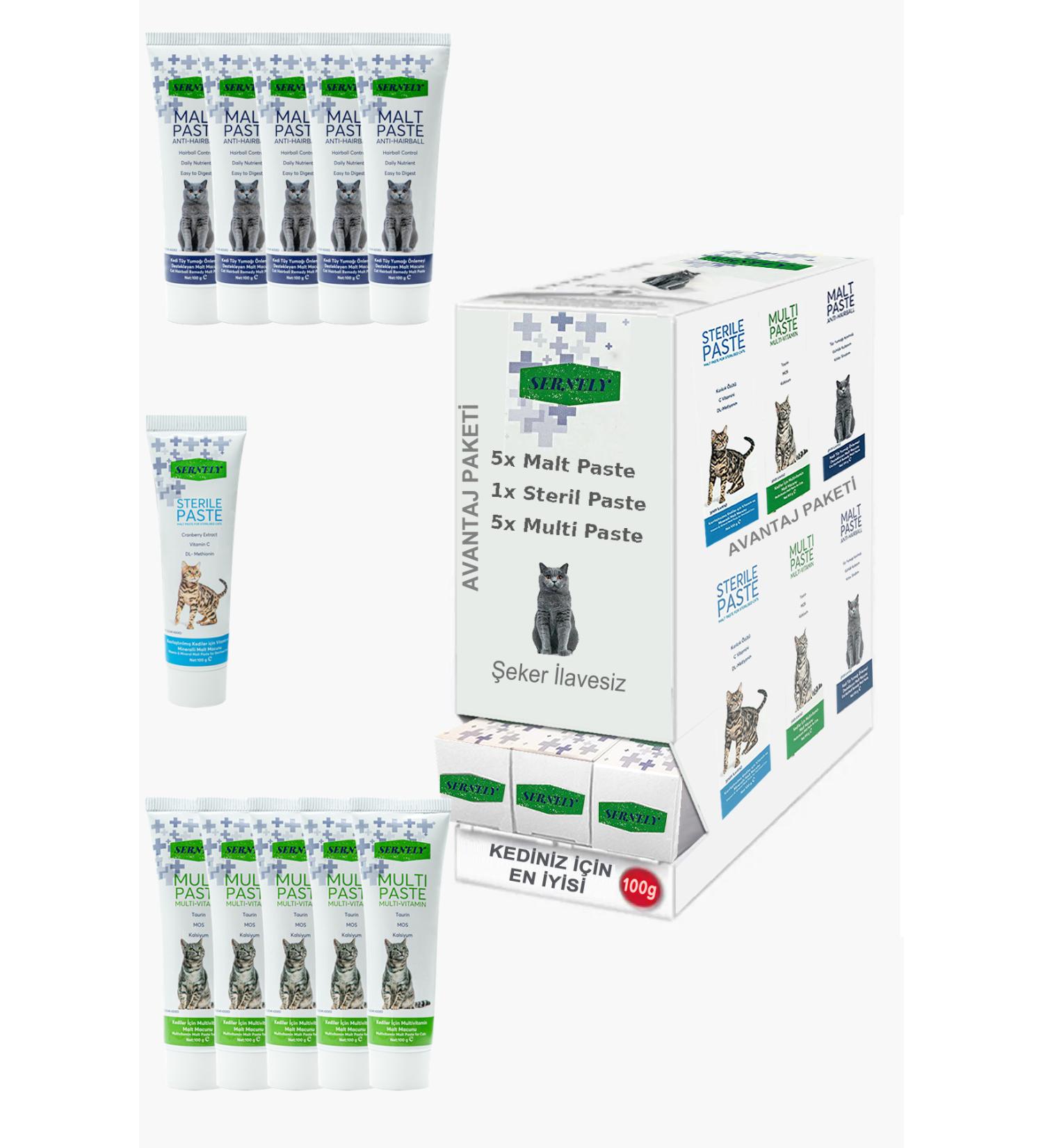 Sernely Cat Vitamin Advantage Package (Multi Paste 5x100gr Malt Paste 5x100gr Sterile Paste 1x100gr)-1664