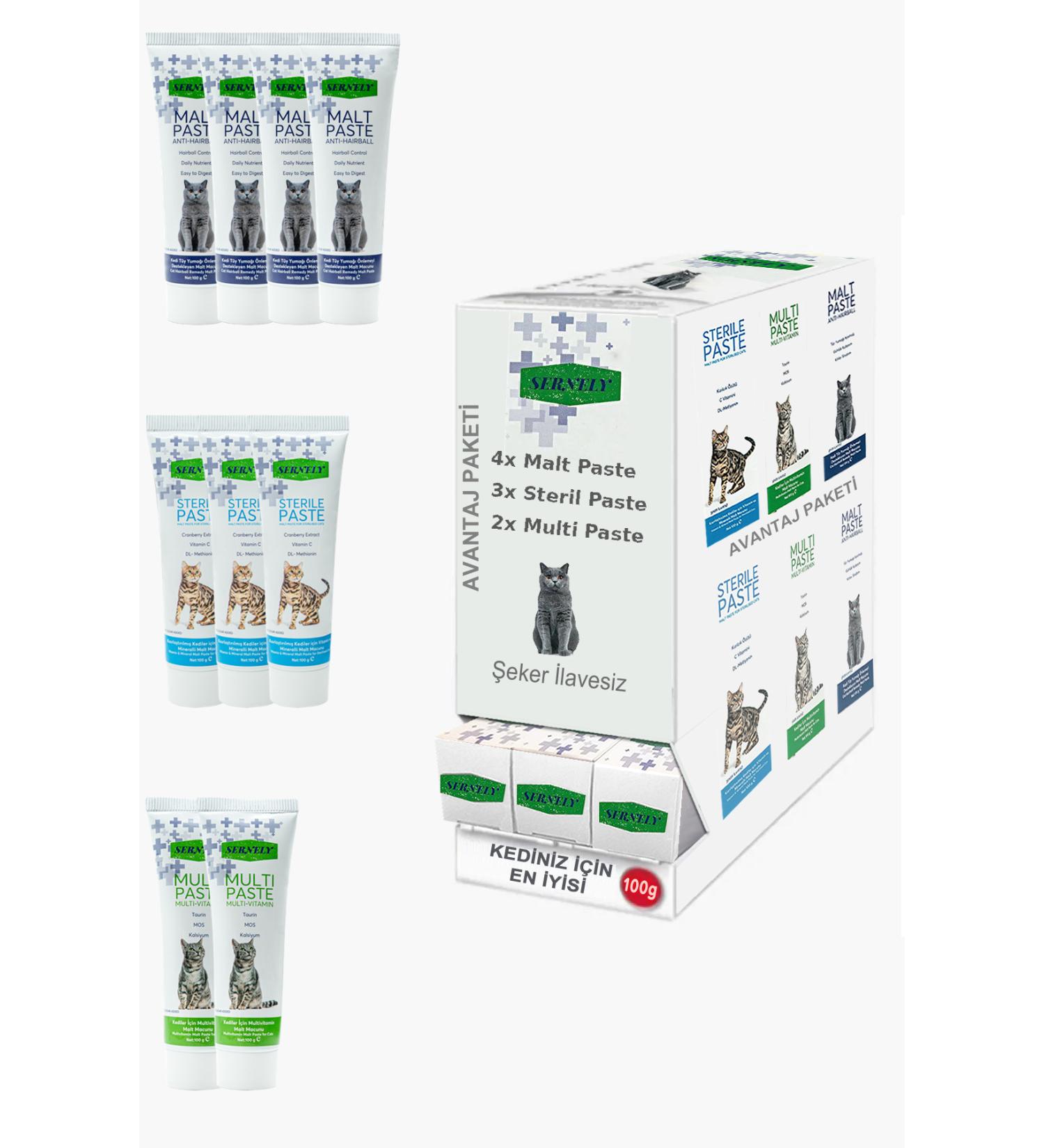 Sernely Cat Vitamin Advantage Package (Malt Paste 4x100gr Sterile Paste 3x100gr Multi Paste 2x100gr)-1680