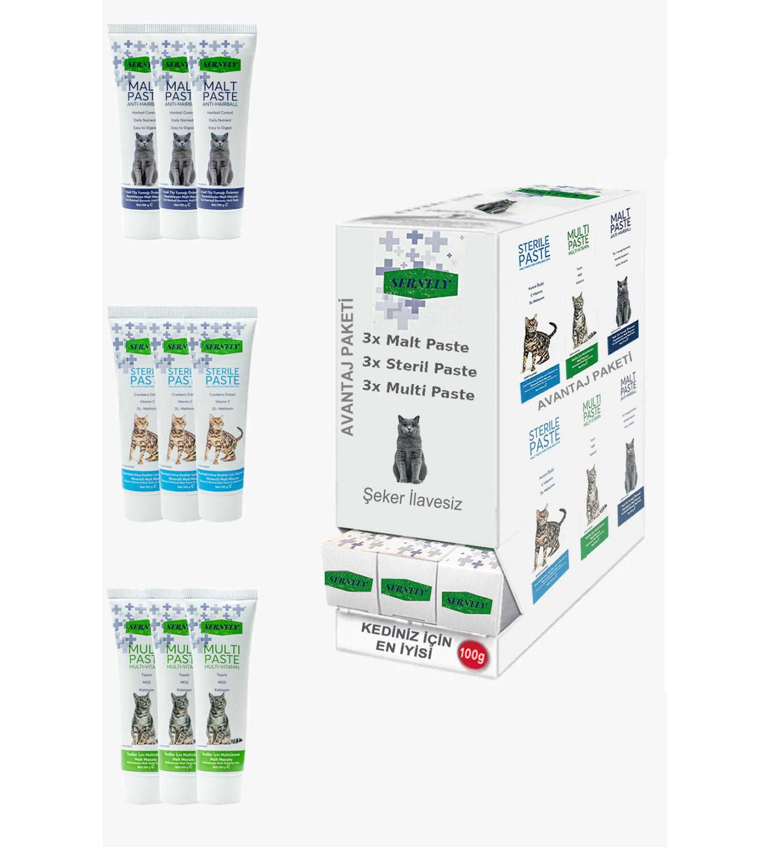Sernely Cat Vitamin Advantage Package (Sterile Paste 3x100gr Multi Paste 3x100gr Malt Paste 3x100gr)-1702