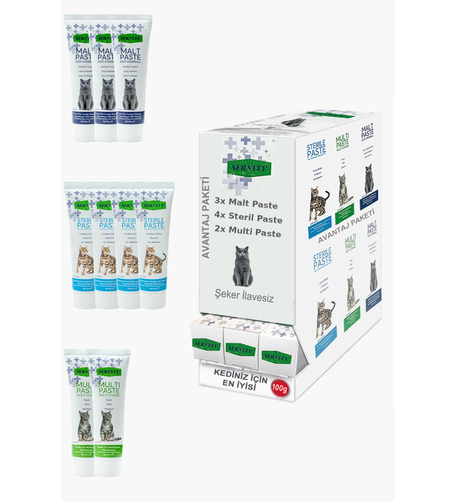 Sernely Cat Vitamin Advantage Package (Sterile Paste 4x100gr Malt Paste 3x100gr Multi Paste 2x100gr)-1677