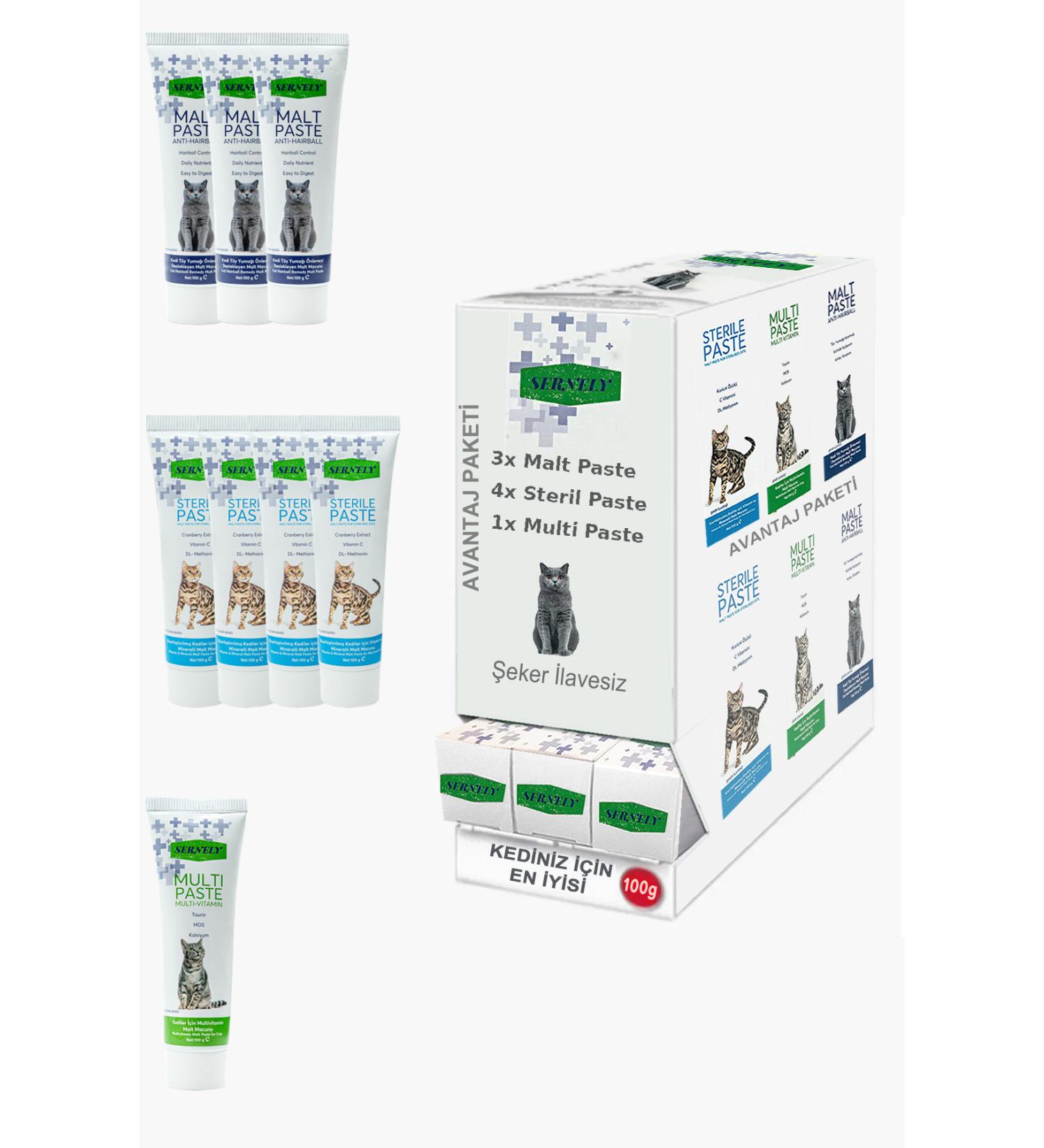 Sernely Cat Vitamin Advantage Package (Sterile Paste 4x100gr Malt Paste 3x100gr Multi Paste 1x100gr)-1693
