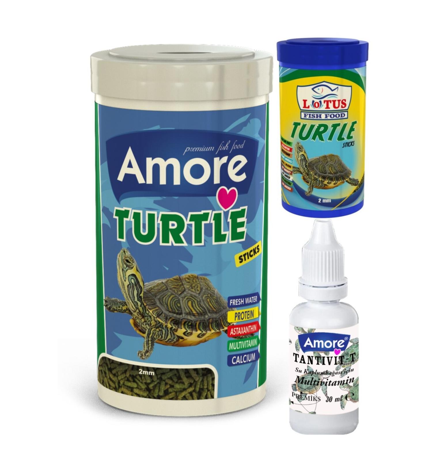 AMORE Turtle Green Sticks 250ml + 100ml Box of Turtle Food and 30cc Maxiturtle Multivitamin