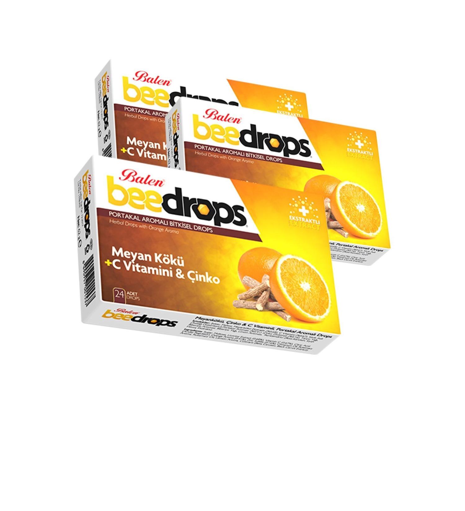 Balen 3 Boxes Licorice Root Vitamin C Zinc Orange Flavored Beedrops 24pcs Pastille Licorice Bee Drops