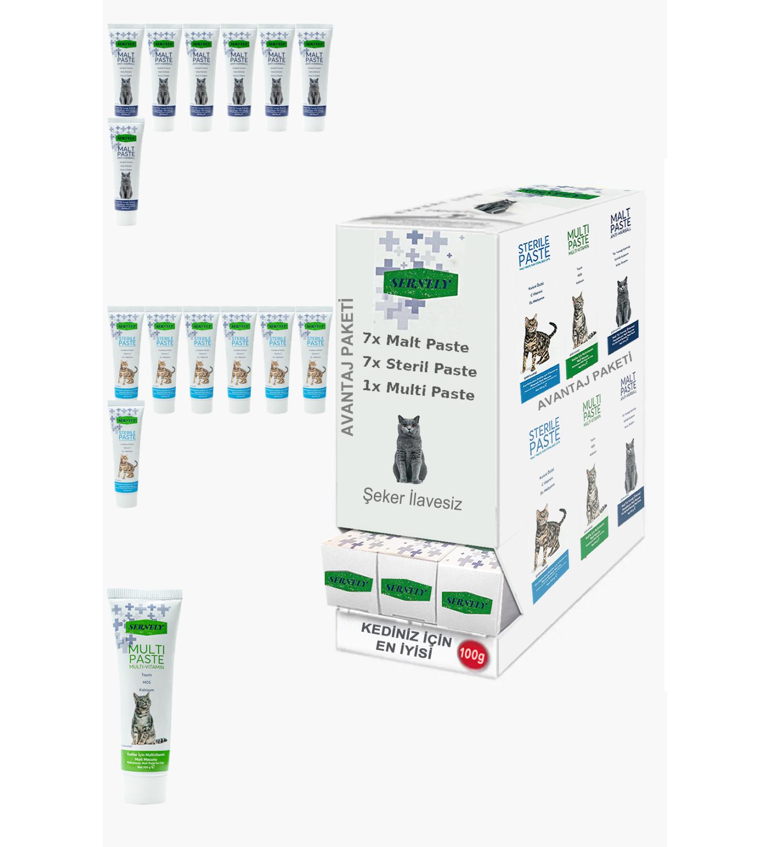 Sernely Cat Vitamin Advantage Package (Sterile Paste 7x100gr Malt Paste 7x100gr Multi Paste 1x100gr)-1506