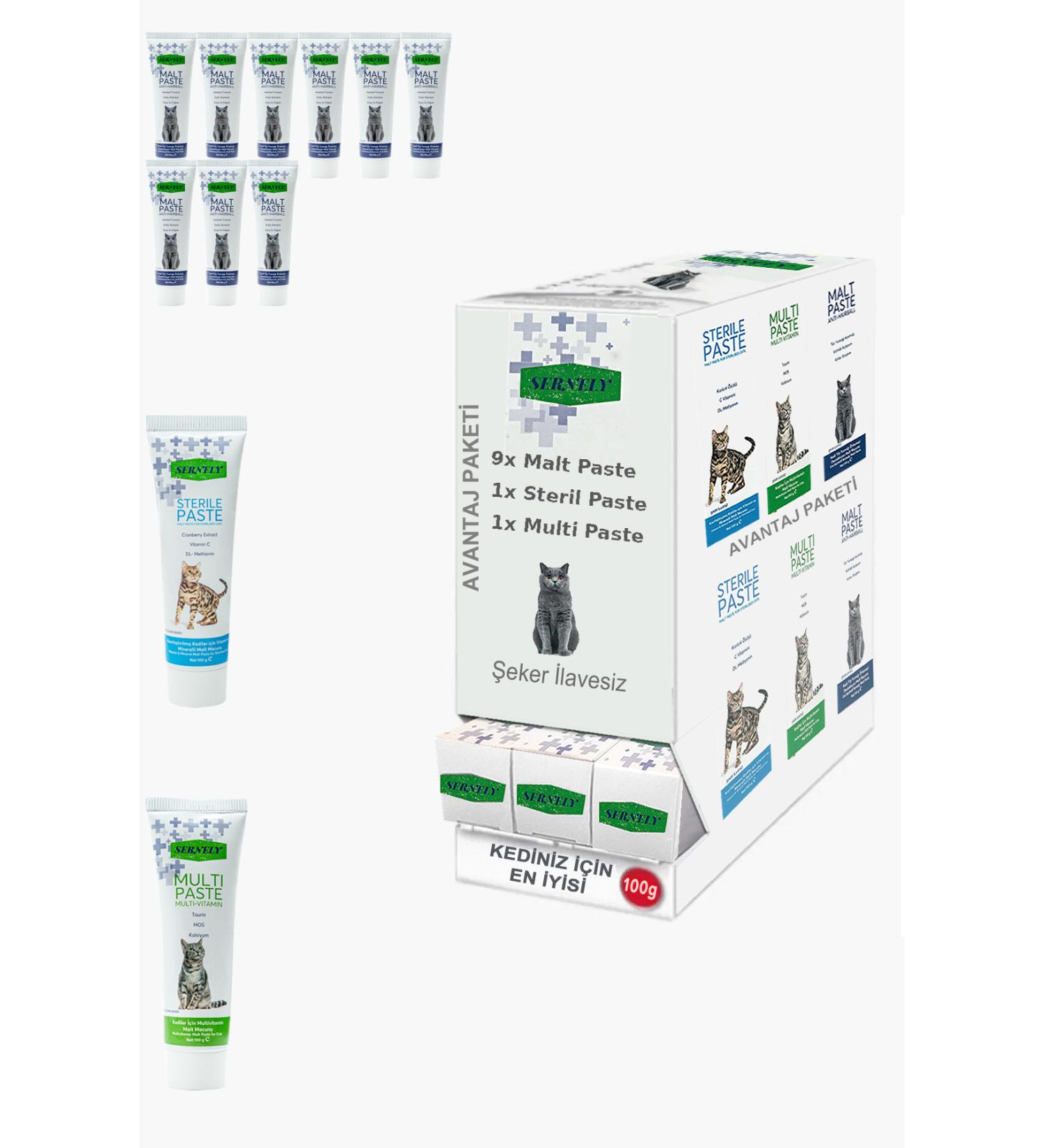 Sernely Cat Malt Advantageous Package (Malt Paste 9x100gr Sterile Paste 1x100gr Multi Paste 1x100gr)-1200