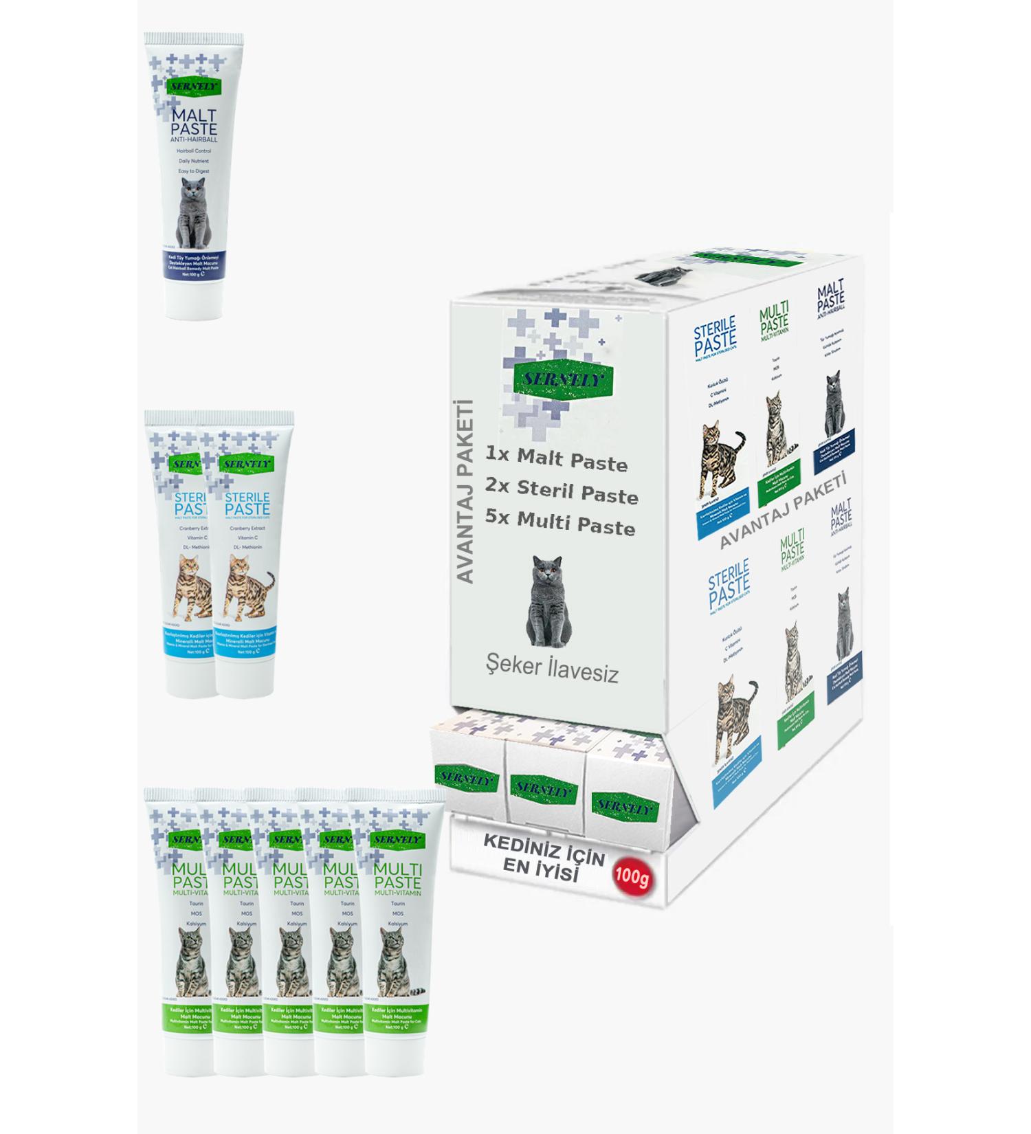 Sernely Cat Vitamin Advantage Package (Multi Paste 5x100gr Sterile Paste 2x100gr Malt Paste 1x100gr)-1646