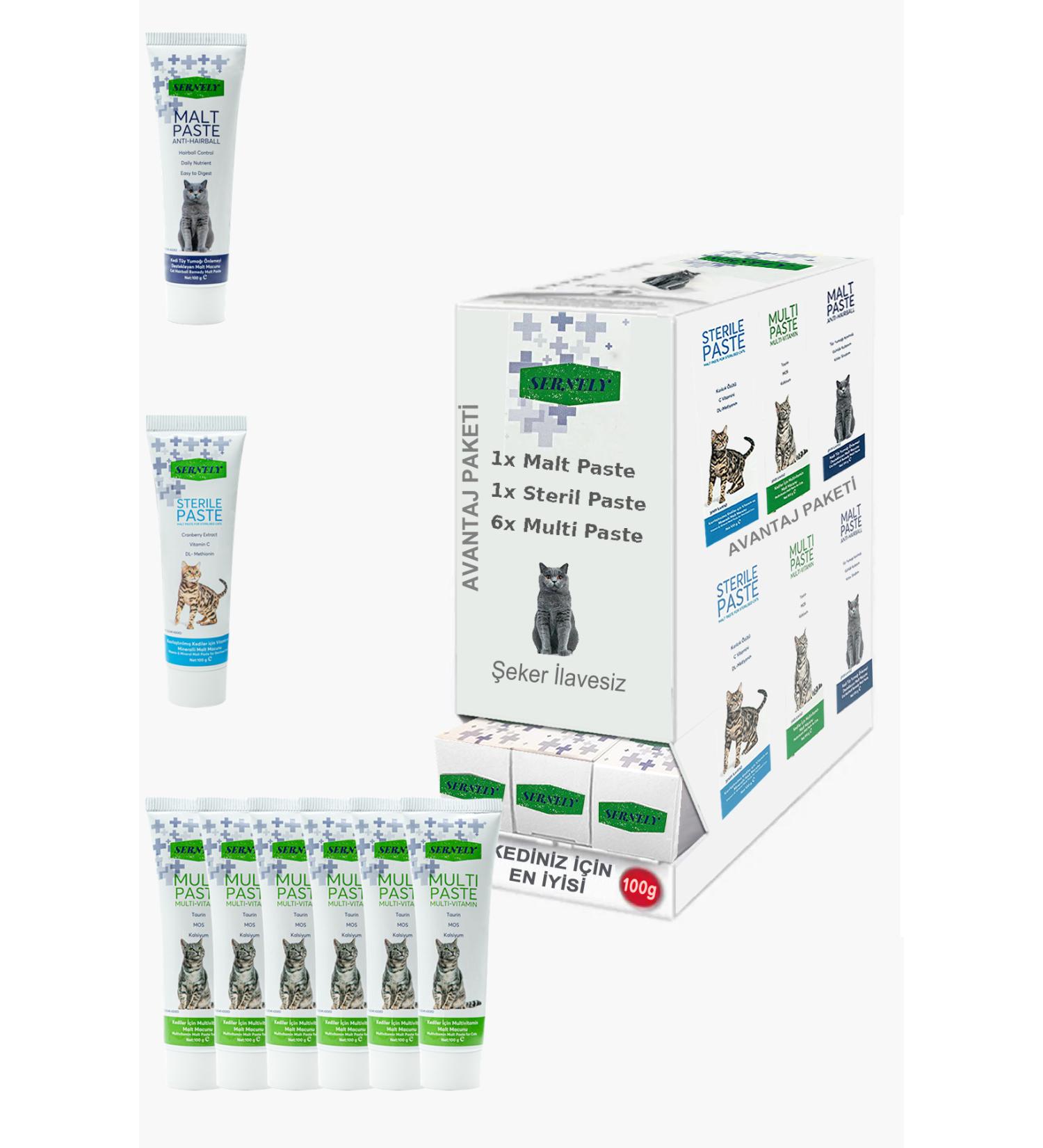Sernely Cat Vitamin Advantage Package (Multi Paste 6x100gr Sterile Paste 1x100gr Malt Paste 1x100gr)-1579