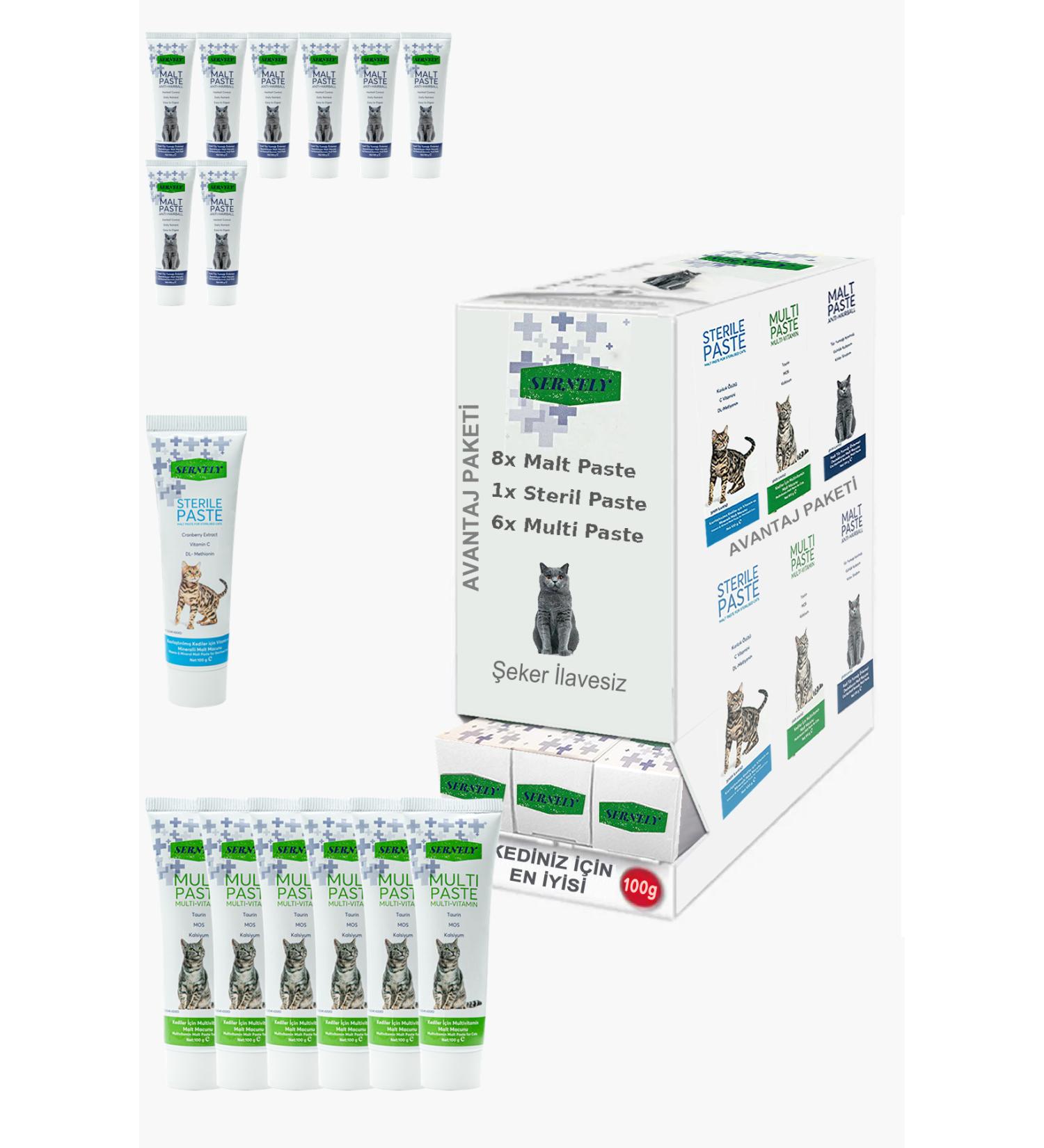 Sernely Cat Malt Advantageous Package (Malt Paste 8x100gr Multi Paste 6x100gr Sterile Paste 1x100gr)-1383