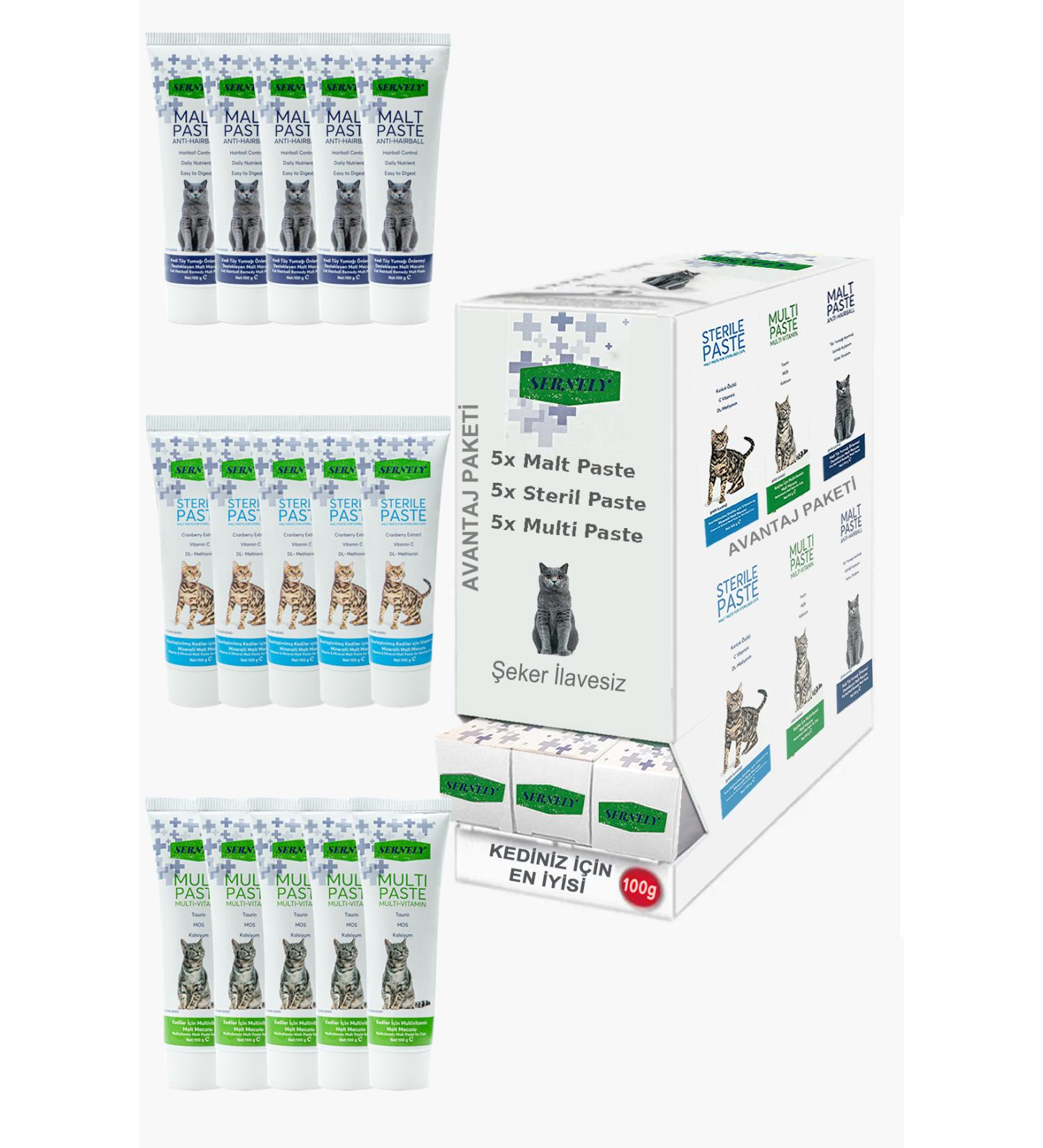 Sernely Cat Vitamin Advantage Package (Sterile Paste 5x100gr Multi Paste 5x100gr Malt Paste 5x100gr)-1604